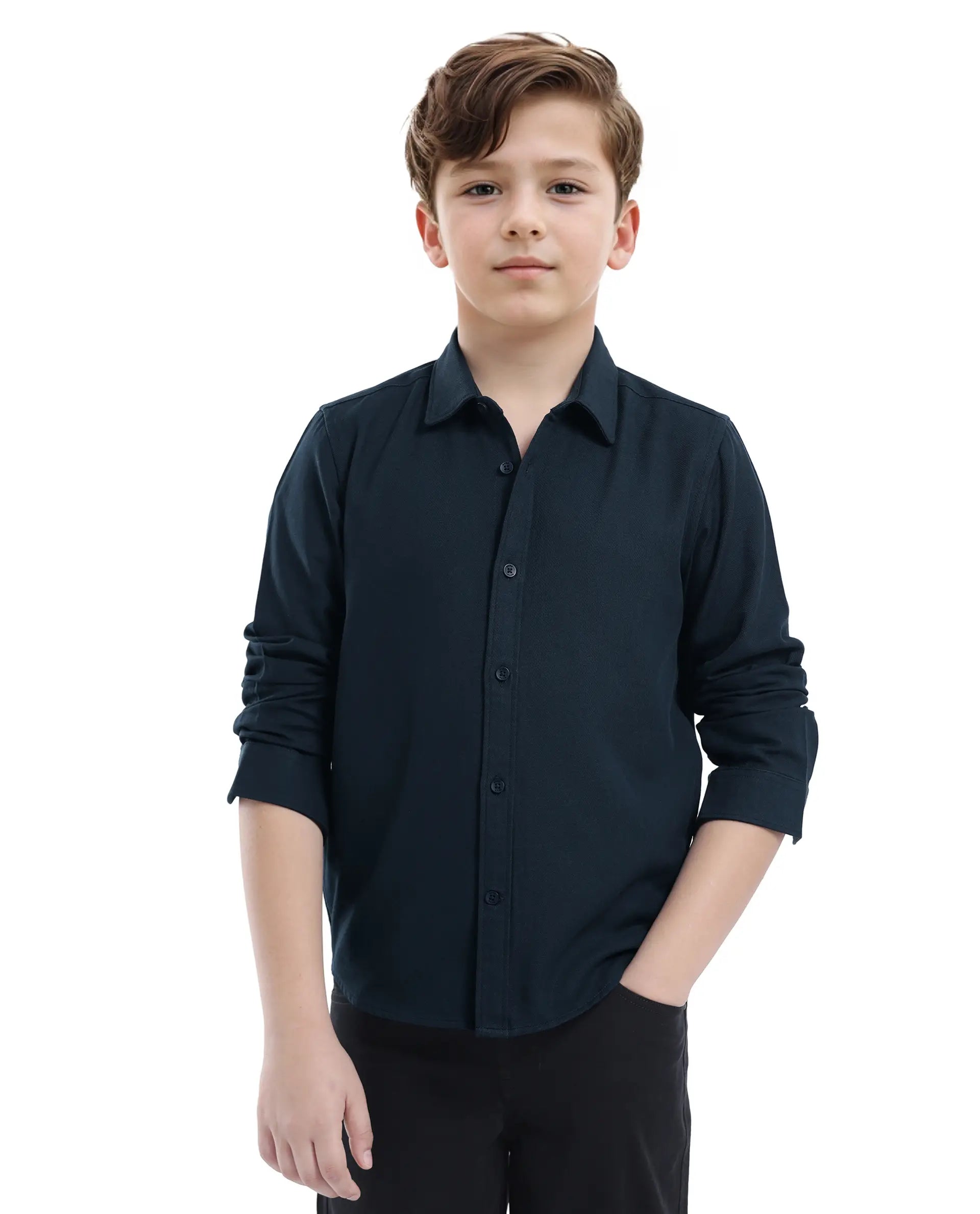 Rare Ones Kids Tago Navy Cotton Full Sleeve Button Solid Regular Fit Shirt