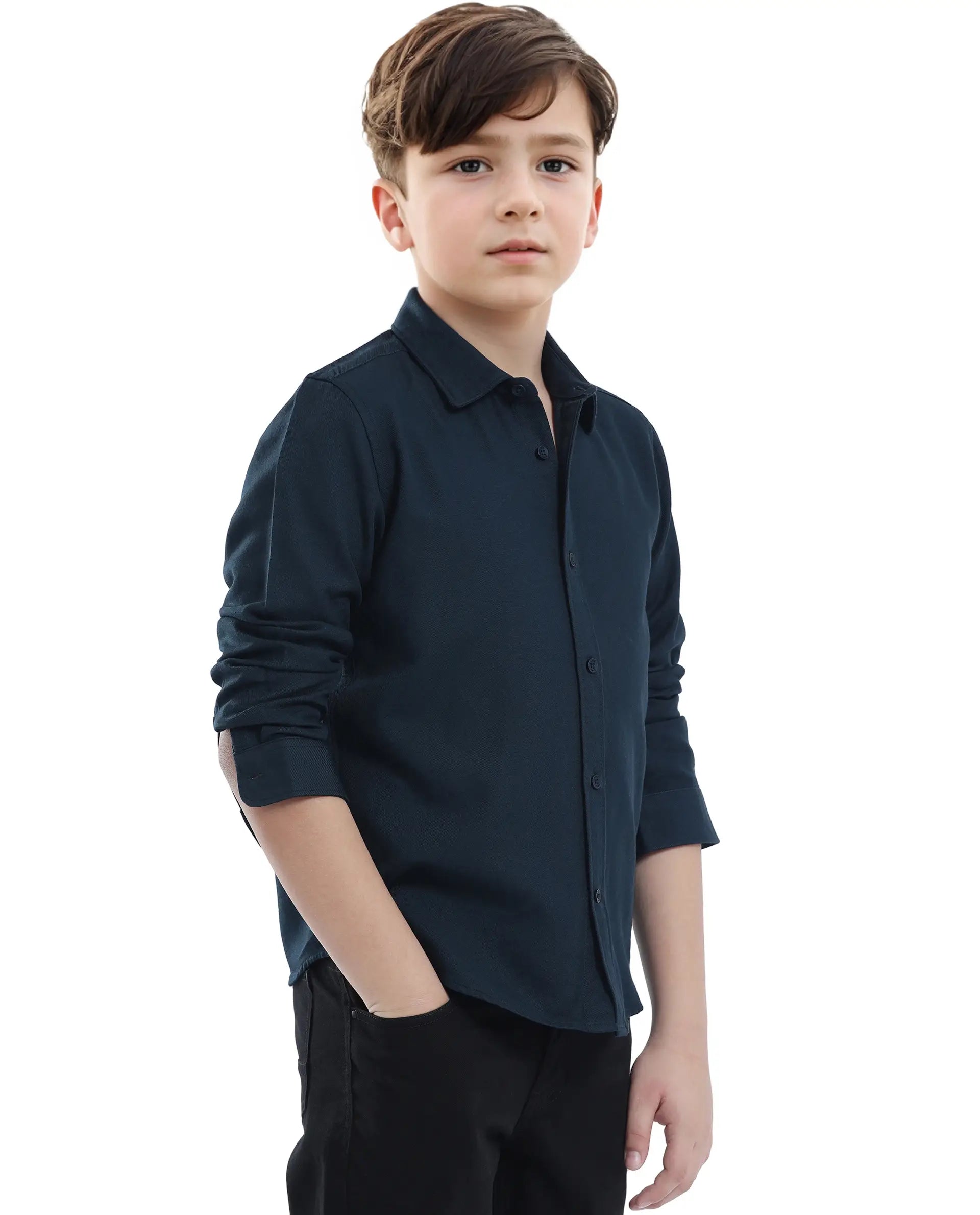 Rare Ones Kids Tago Navy Cotton Full Sleeve Button Solid Regular Fit Shirt