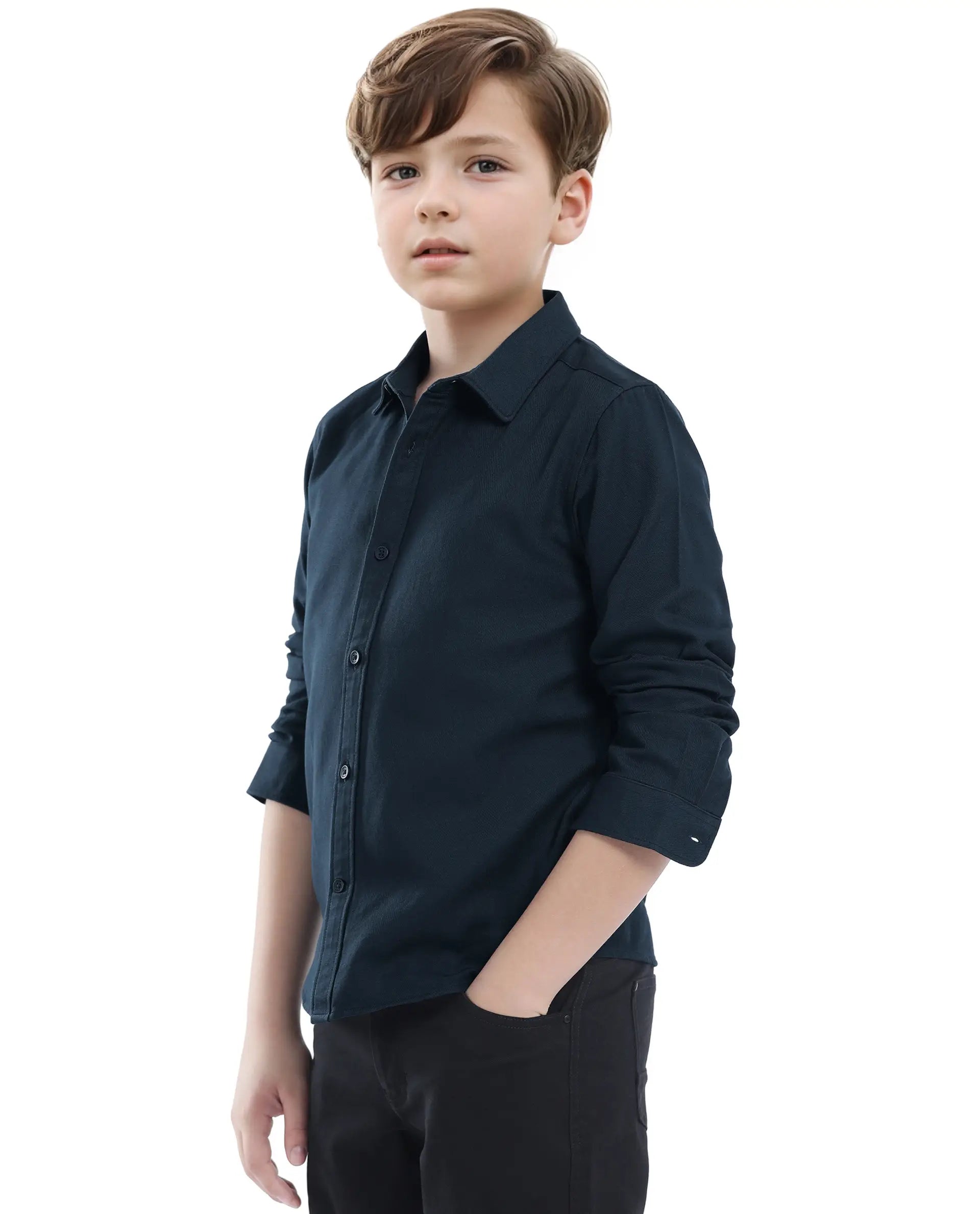 Rare Ones Kids Tago Navy Cotton Full Sleeve Button Solid Regular Fit Shirt