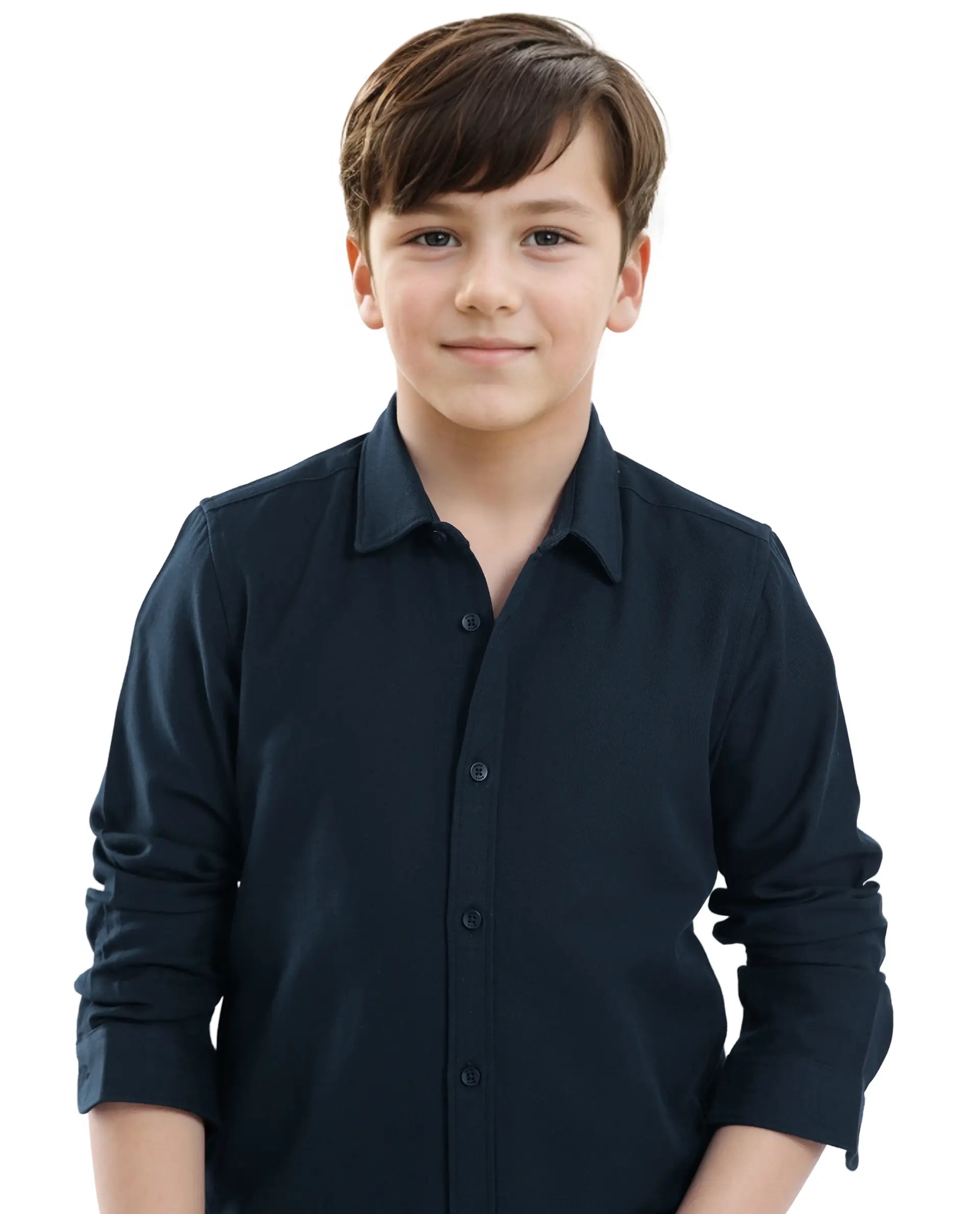 Rare Ones Kids Tago Navy Cotton Full Sleeve Button Solid Regular Fit Shirt