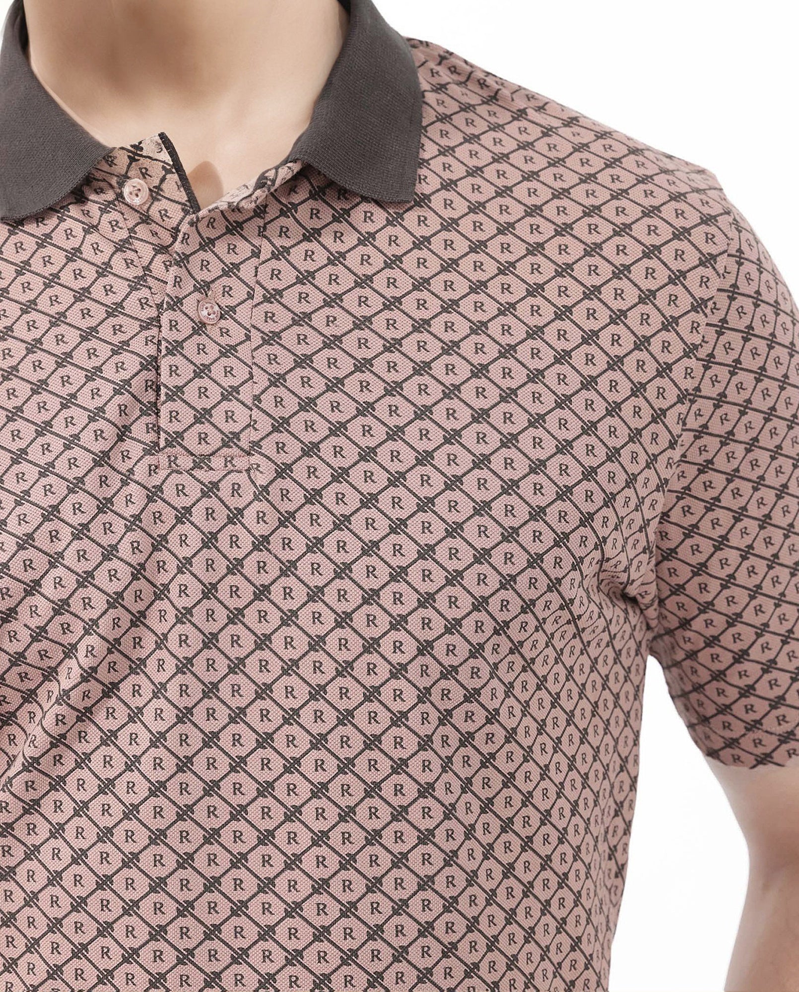 Rare Rabbit Mens Talbot Dusky Peach Short Sleeve Monogram Print Polo T-Shirt