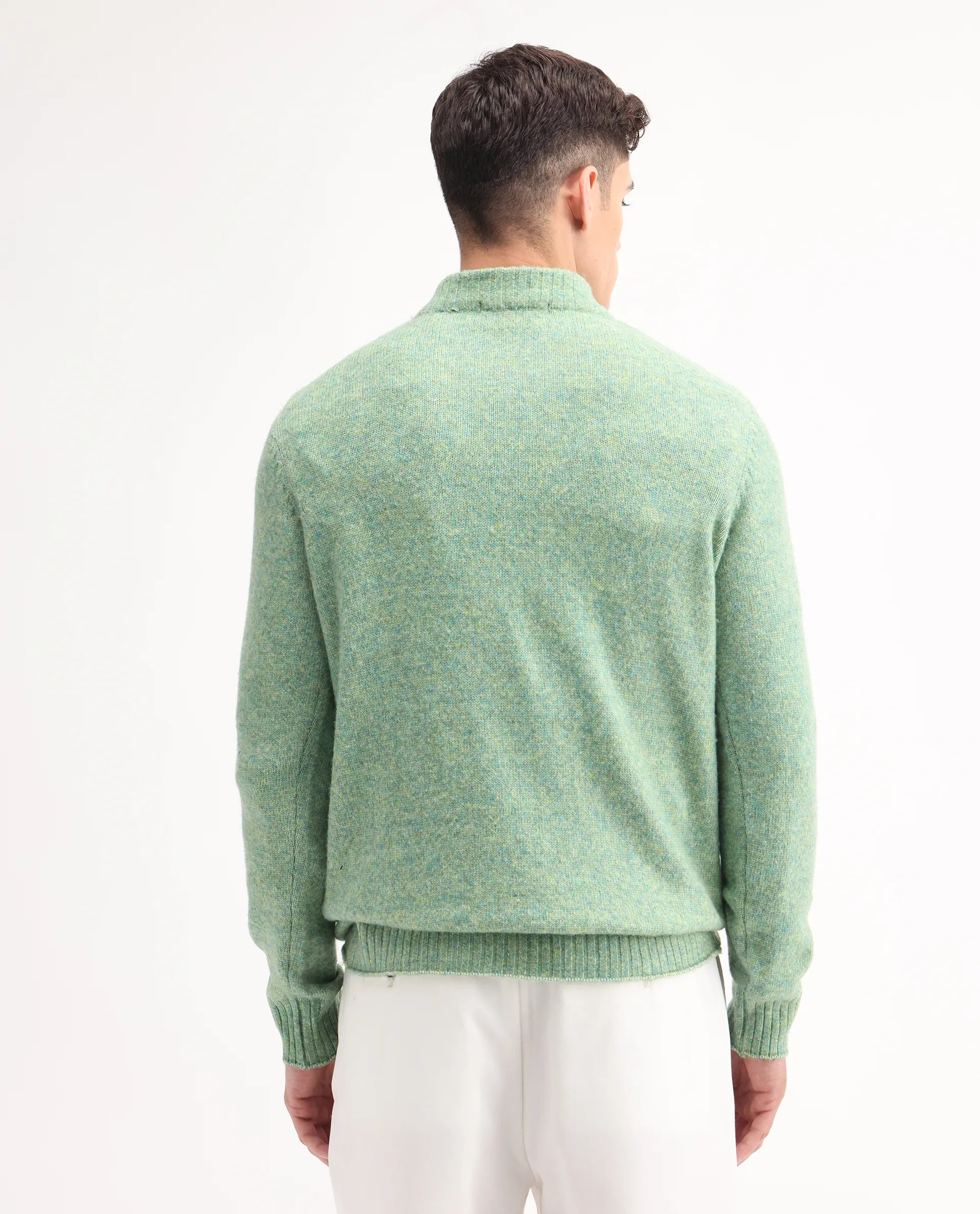 Rare Rabbit Men's Tali Dusky Green Cotton Plain Regular Fit Full Sleeve Crew Neck Sweater