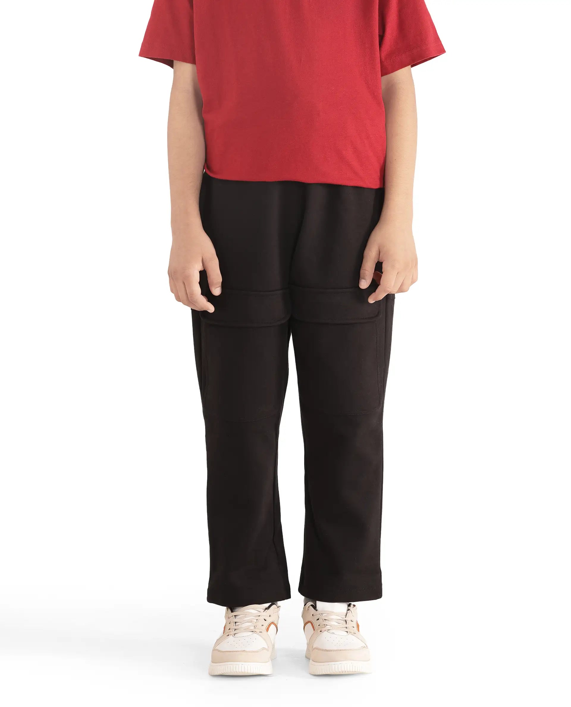 Rare Ones Kids Tami Black Cotton Poly Regular Fit Multipocket Solid Trackpant