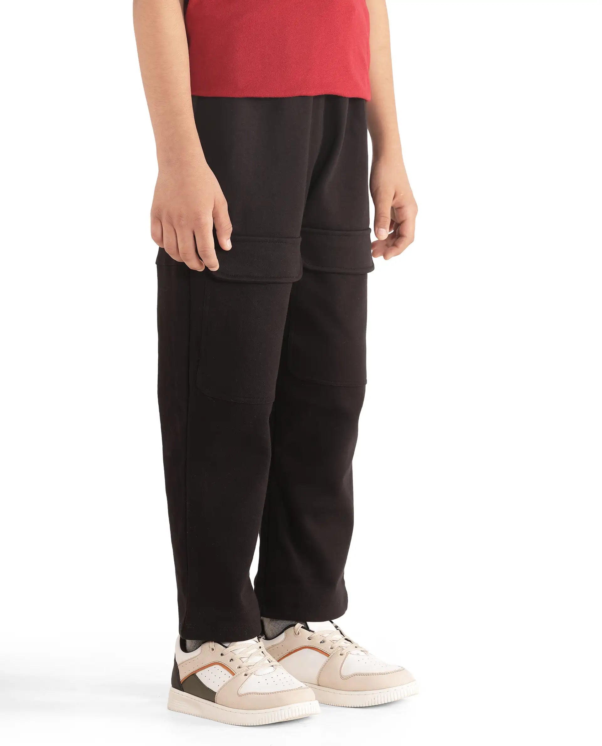 Rare Ones Kids Tami Black Cotton Poly Regular Fit Multipocket Solid Trackpant