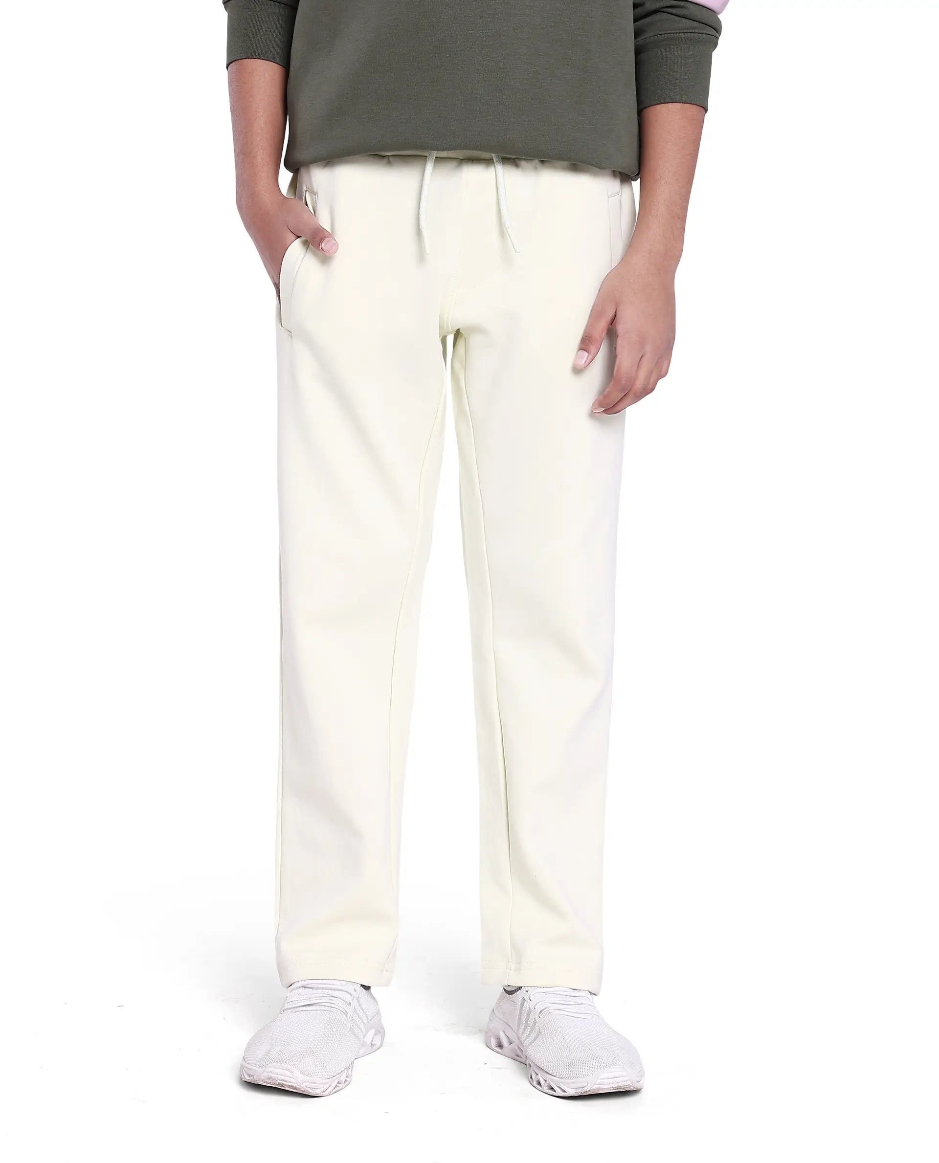 Rare Ones Kids Tami Light Yellow Cotton Poly Regular Fit Multipocket Solid Trackpant