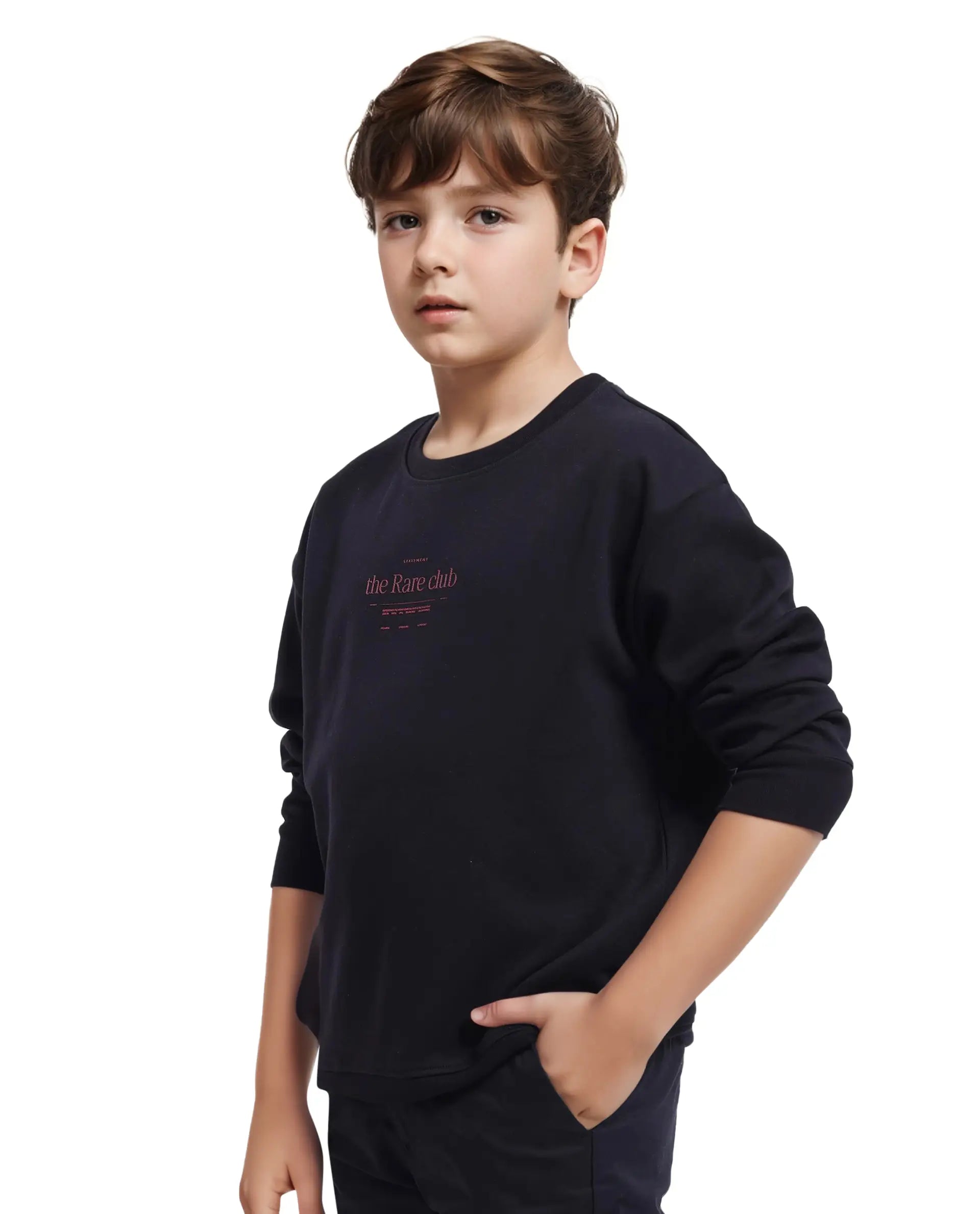 Rare Ones Kids Tamu Black Cotton Full Sleeve Crew Neck HD Print With Twill Texture Sweatshirt