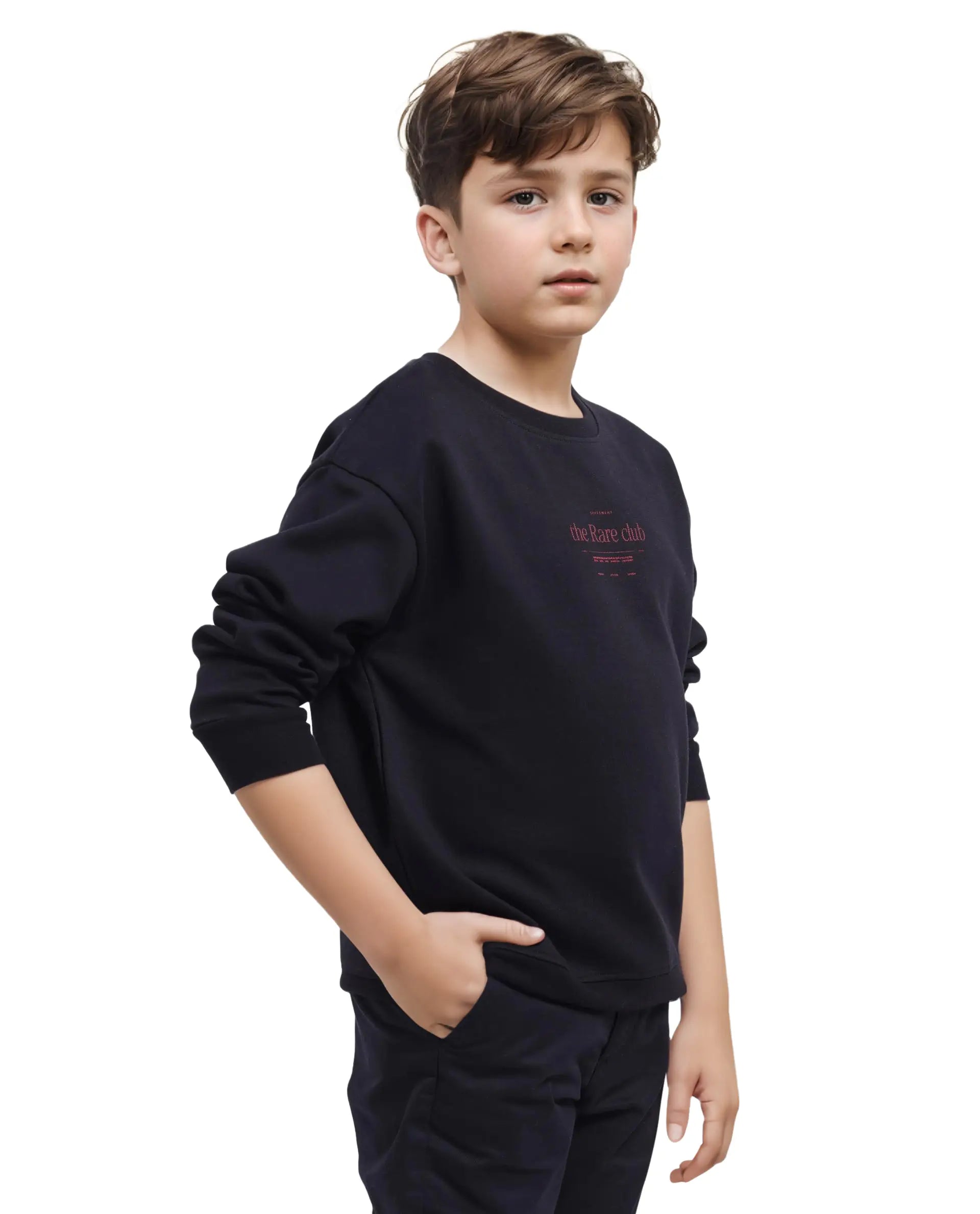 Rare Ones Kids Tamu Black Cotton Full Sleeve Crew Neck HD Print With Twill Texture Sweatshirt