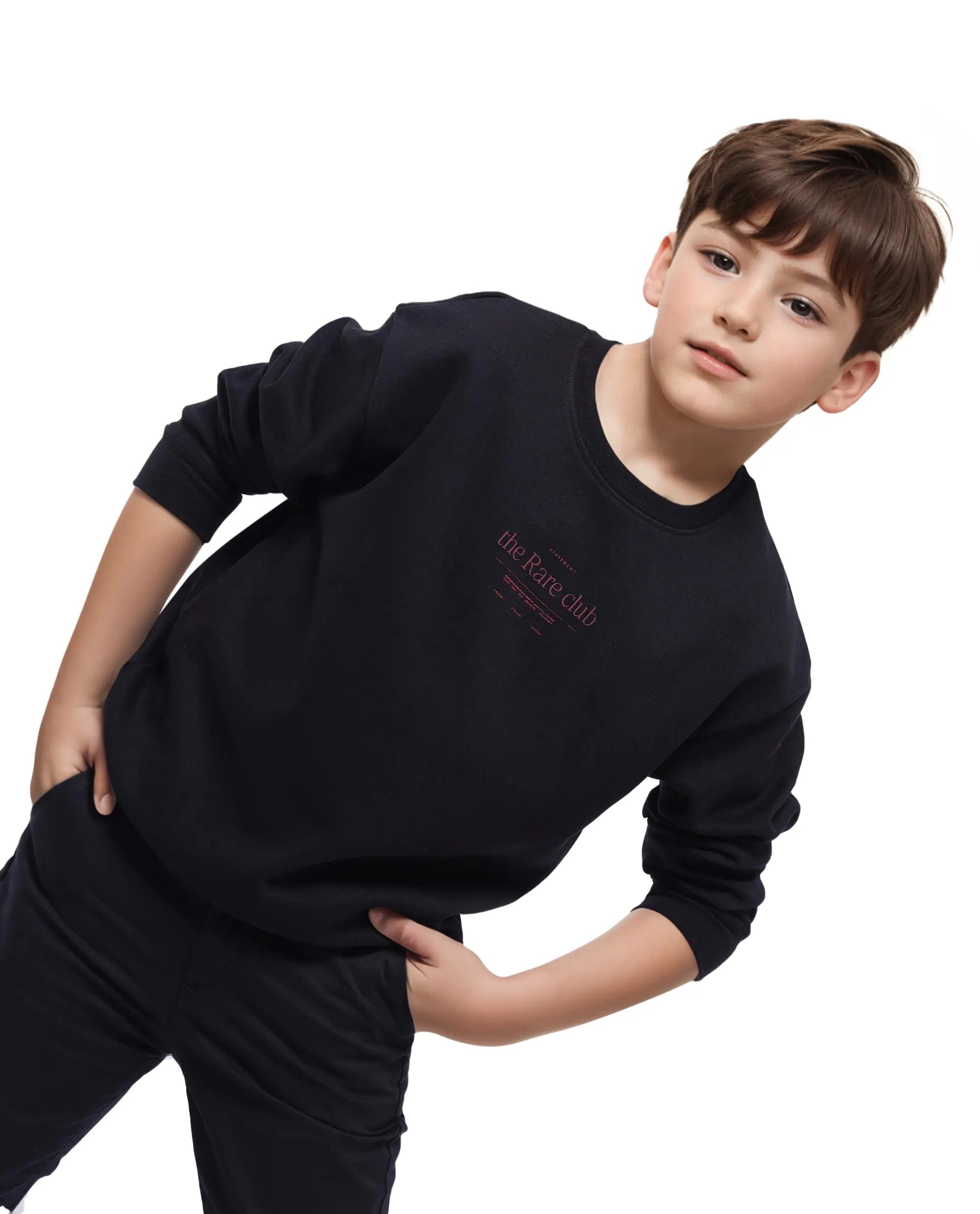 Rare Ones Kids Tamu Black Cotton Full Sleeve Crew Neck HD Print With Twill Texture Sweatshirt