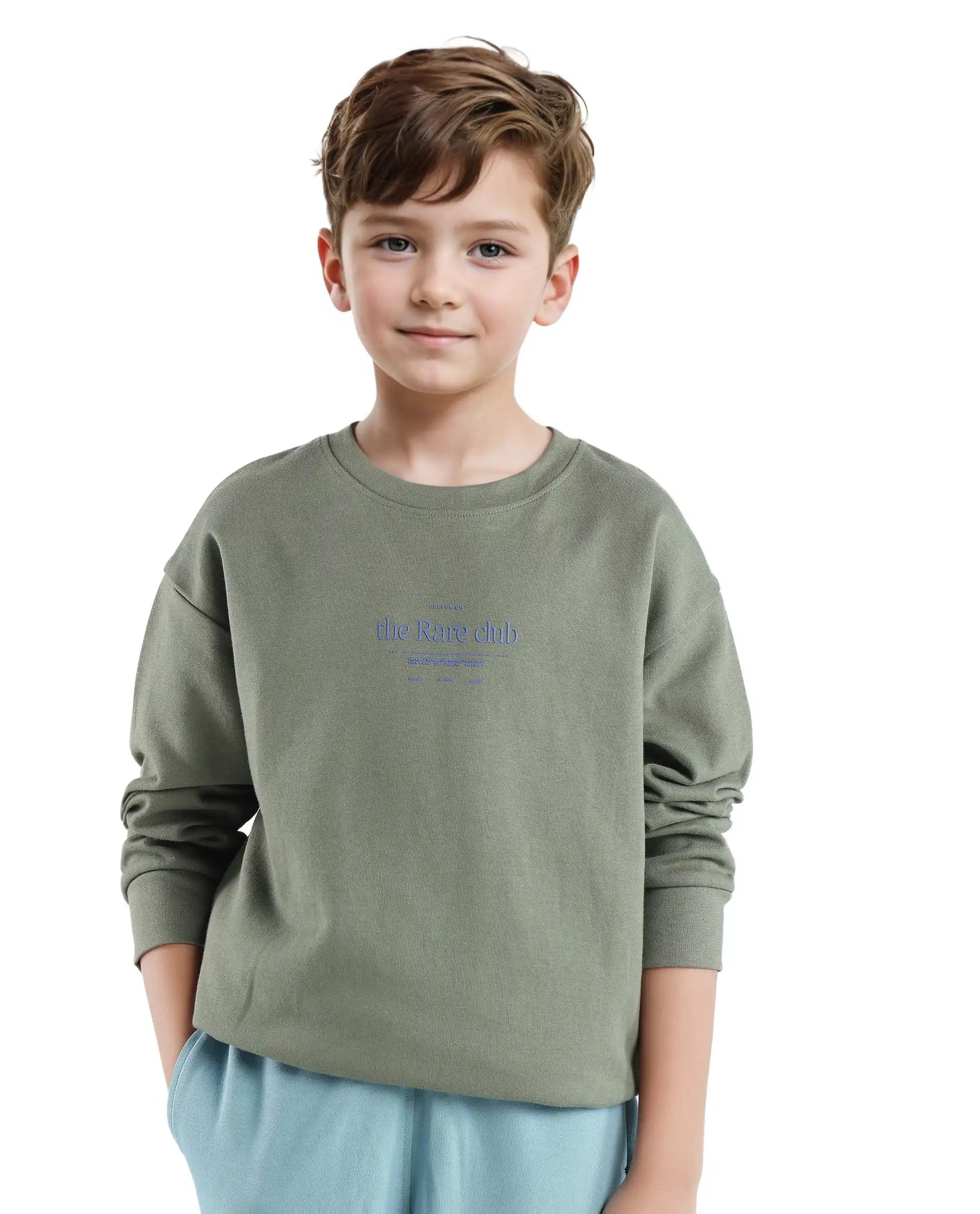 Rare Ones Kids Tamu Dark Green Cotton Full Sleeve Hd Print With Twill Texture Sweatshirt