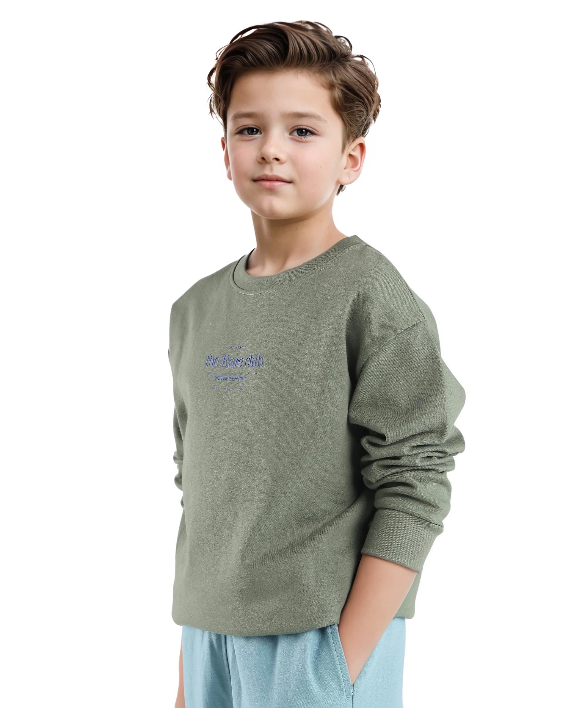 Rare Ones Kids Tamu Dark Green Cotton Full Sleeve Hd Print With Twill Texture Sweatshirt