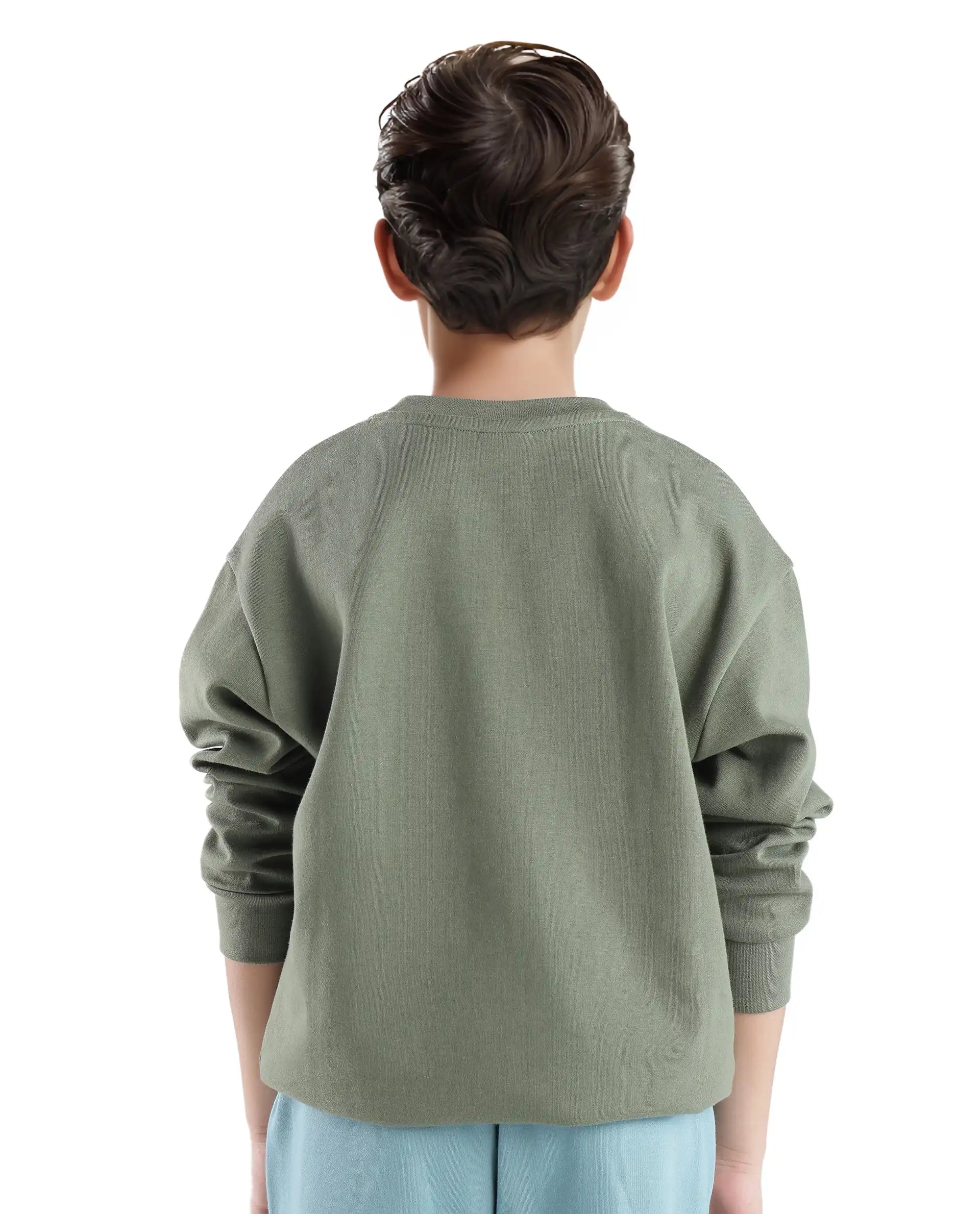 Rare Ones Kids Tamu Dark Green Cotton Full Sleeve Hd Print With Twill Texture Sweatshirt