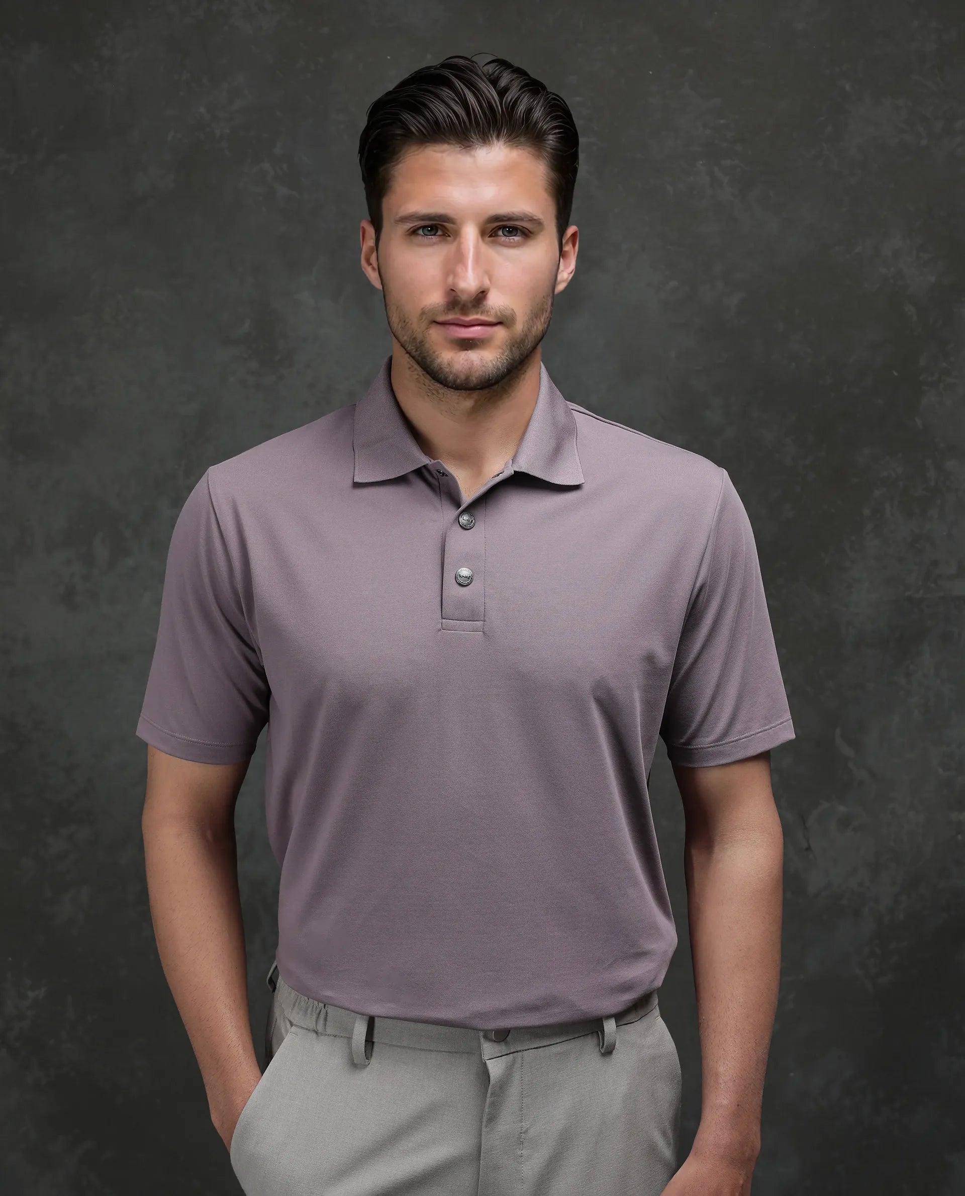 Rare Rabbit Men's Tang-25 Dusky Pink Cotton Blend Fabric Half Sleeve Spread Collar Regular Fit Plain Polo