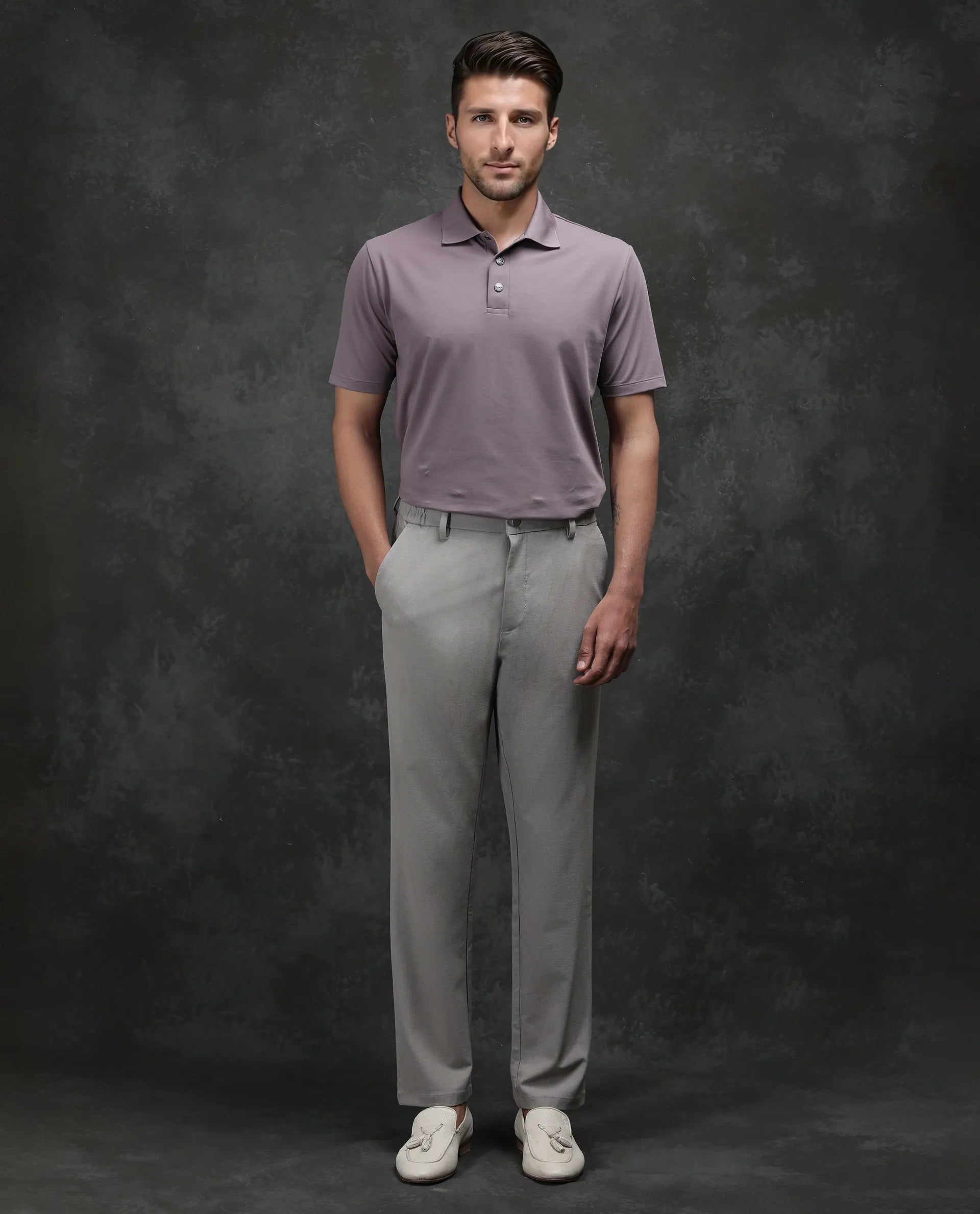 Rare Rabbit Men's Tang-25 Dusky Pink Cotton Blend Fabric Half Sleeve Spread Collar Regular Fit Plain Polo