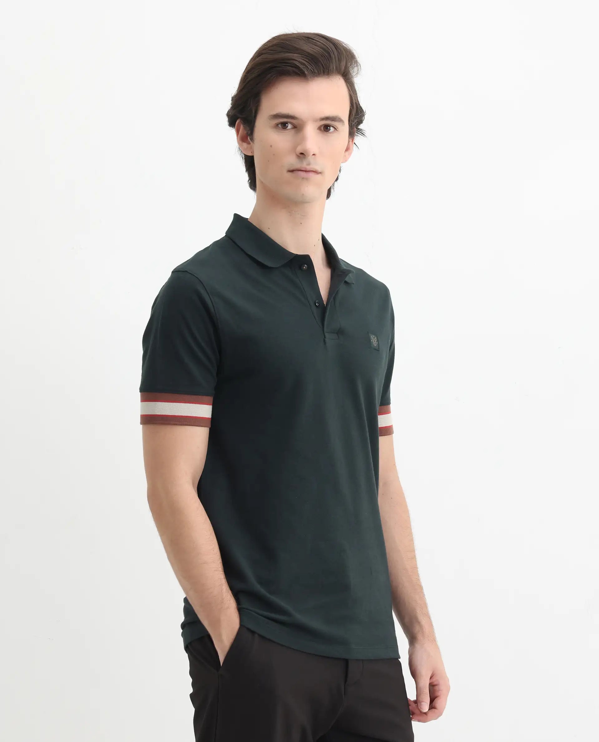 Rare Rabbit Men's Tao Green Cotton Plain Regular Fit Half Sleeve Polo