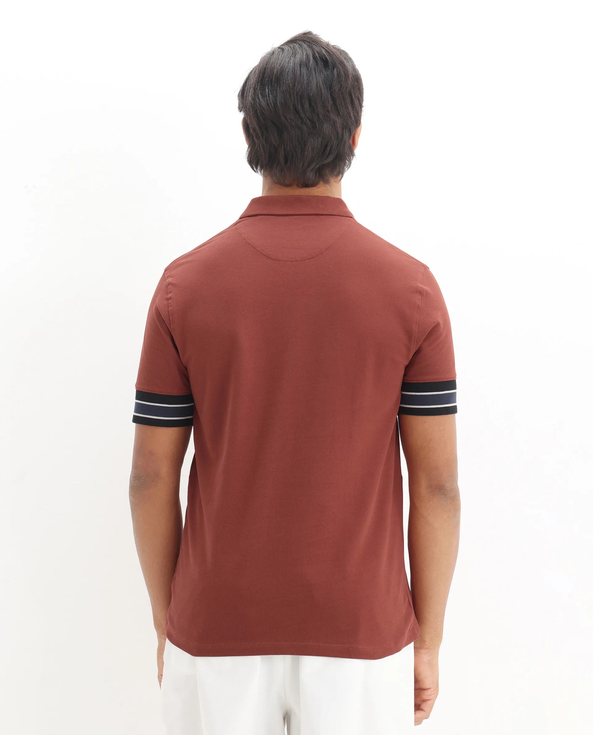 Rare Rabbit Men's Tao Red Cotton Plain Regular Fit Half Sleeve Polo