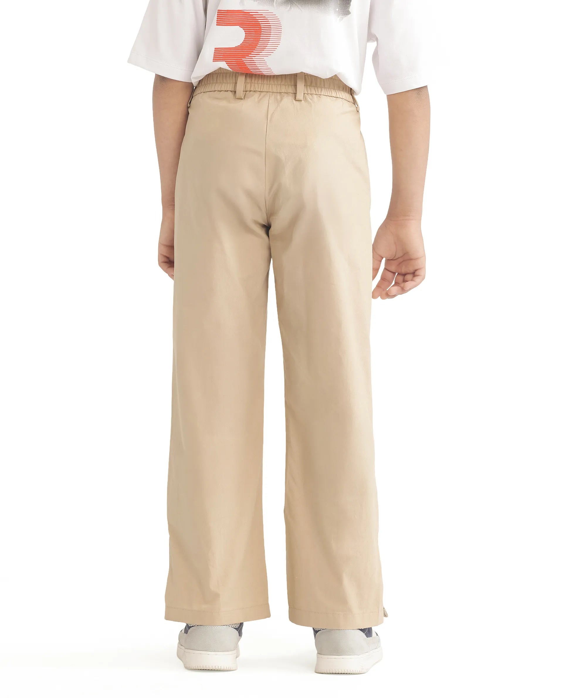 Rare Ones Kids Taper-B Beige Button & Zip Closure Regular Fit Tape Detailed Cotton Trouser