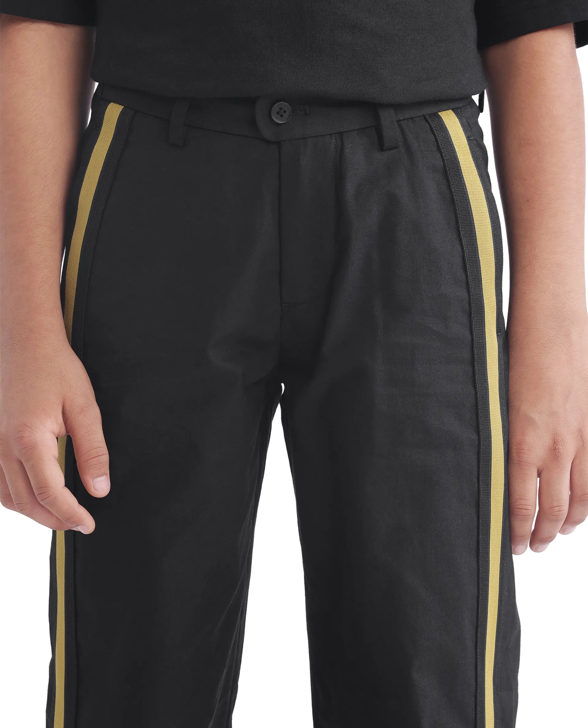 Rare Ones Kids Taper-B Black Tape Detailed Button And Zip Closure Regular Fit Cotton Trouser