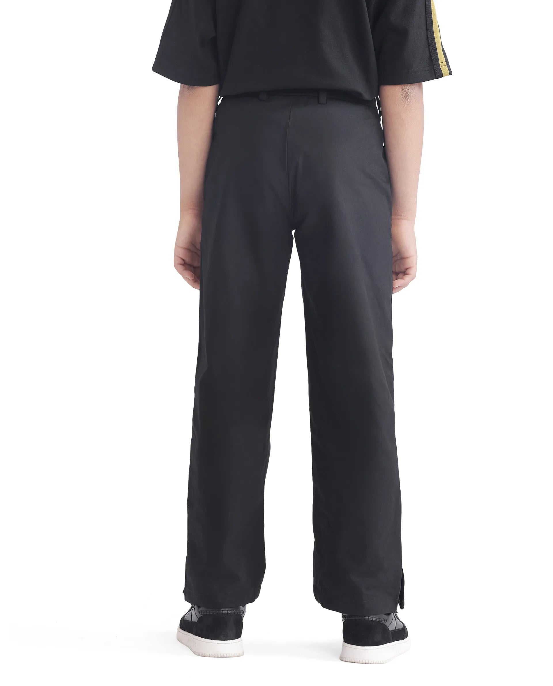 Rare Ones Kids Taper-B Black Tape Detailed Button And Zip Closure Regular Fit Cotton Trouser