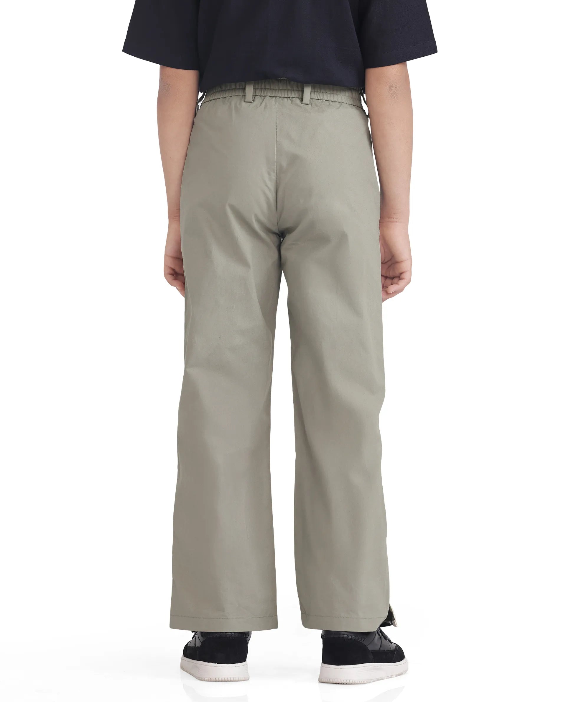 Rare Ones Kids Taper-B Olive Tape Detailed Button And Zip Closure Regular Fit Cotton Trouser