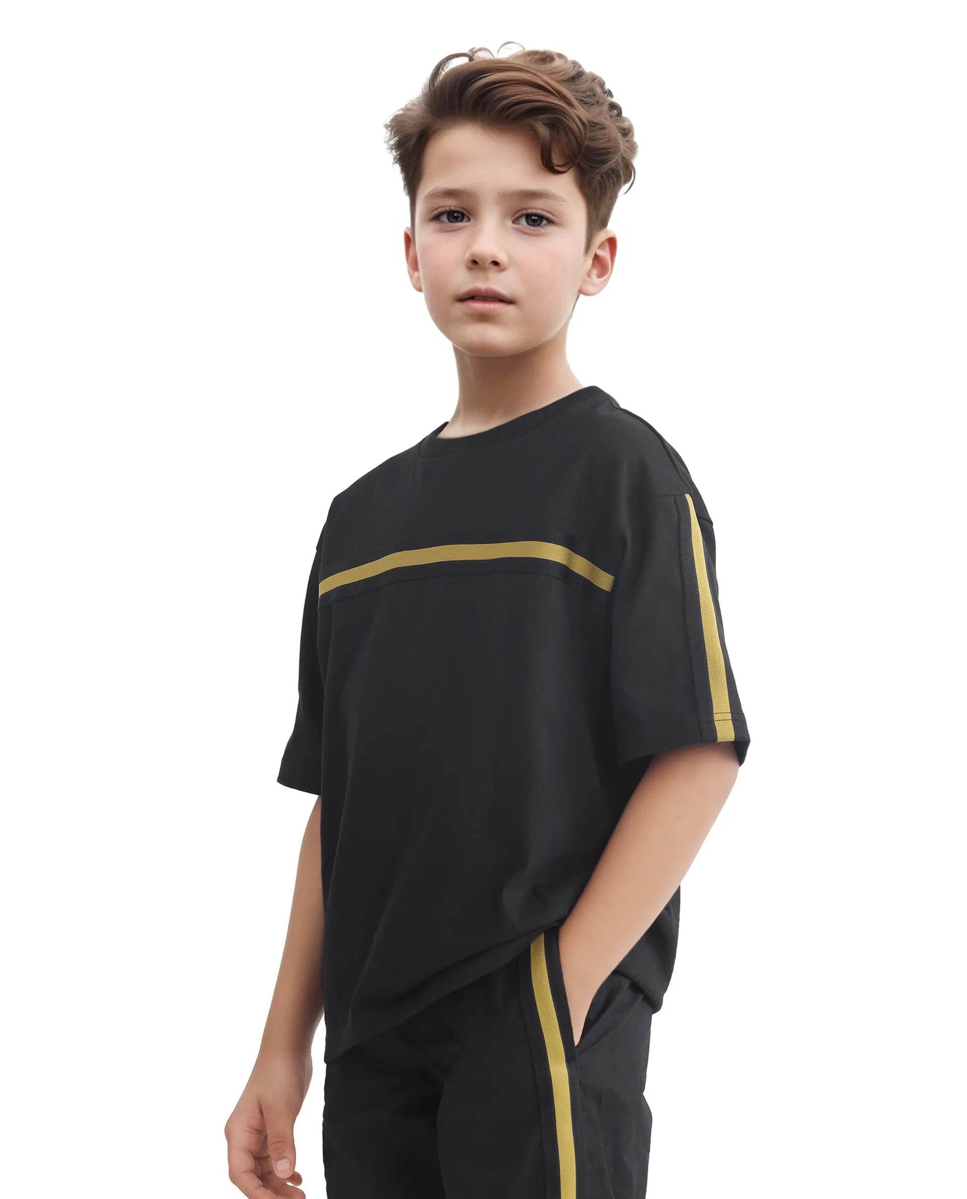 Rare Ones Kids Taper-T Black Polyester Blend Short Sleeve Crew Neck Print T-Shirt