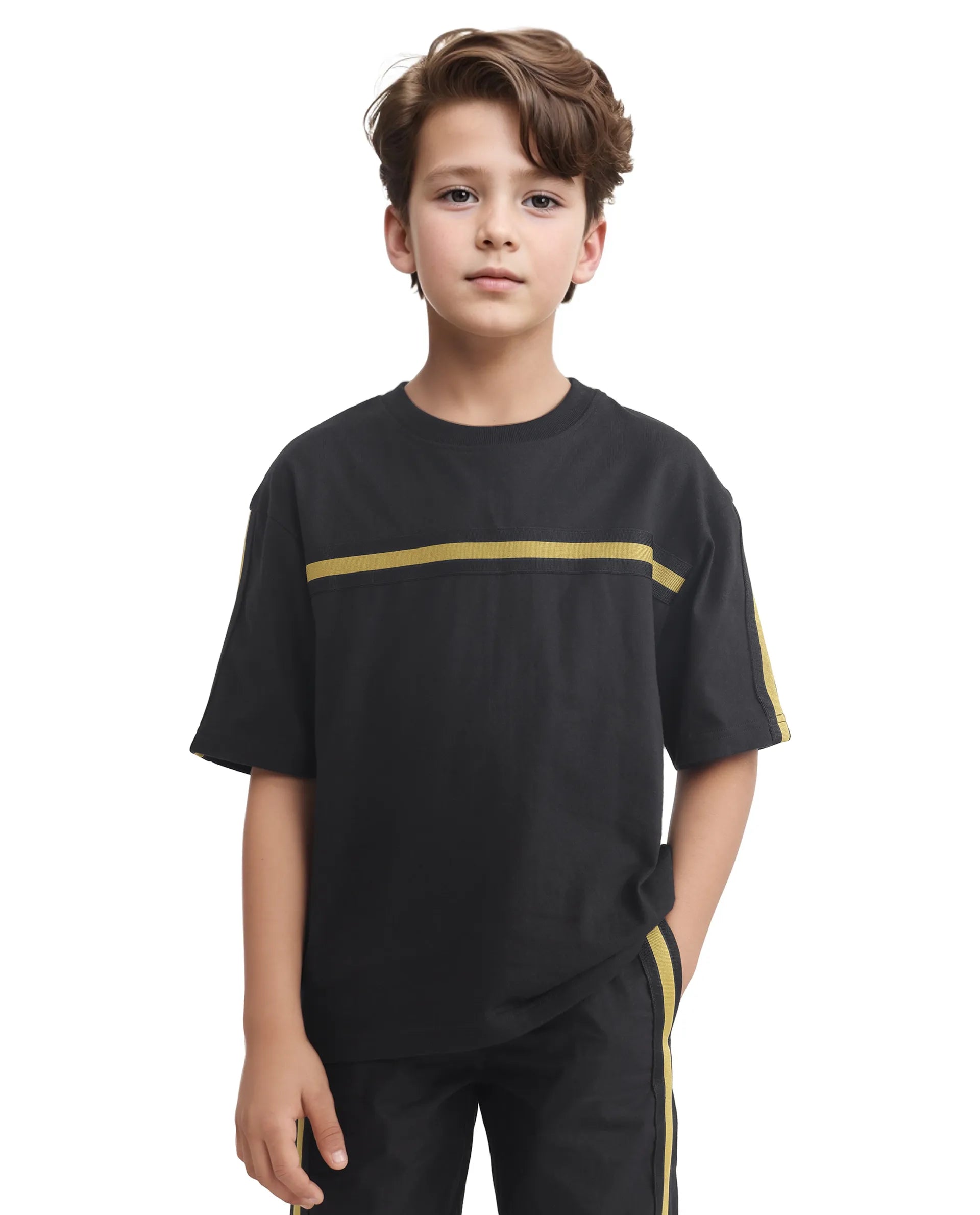 Rare Ones Kids Taper-T Black Polyester Blend Short Sleeve Crew Neck Print T-Shirt