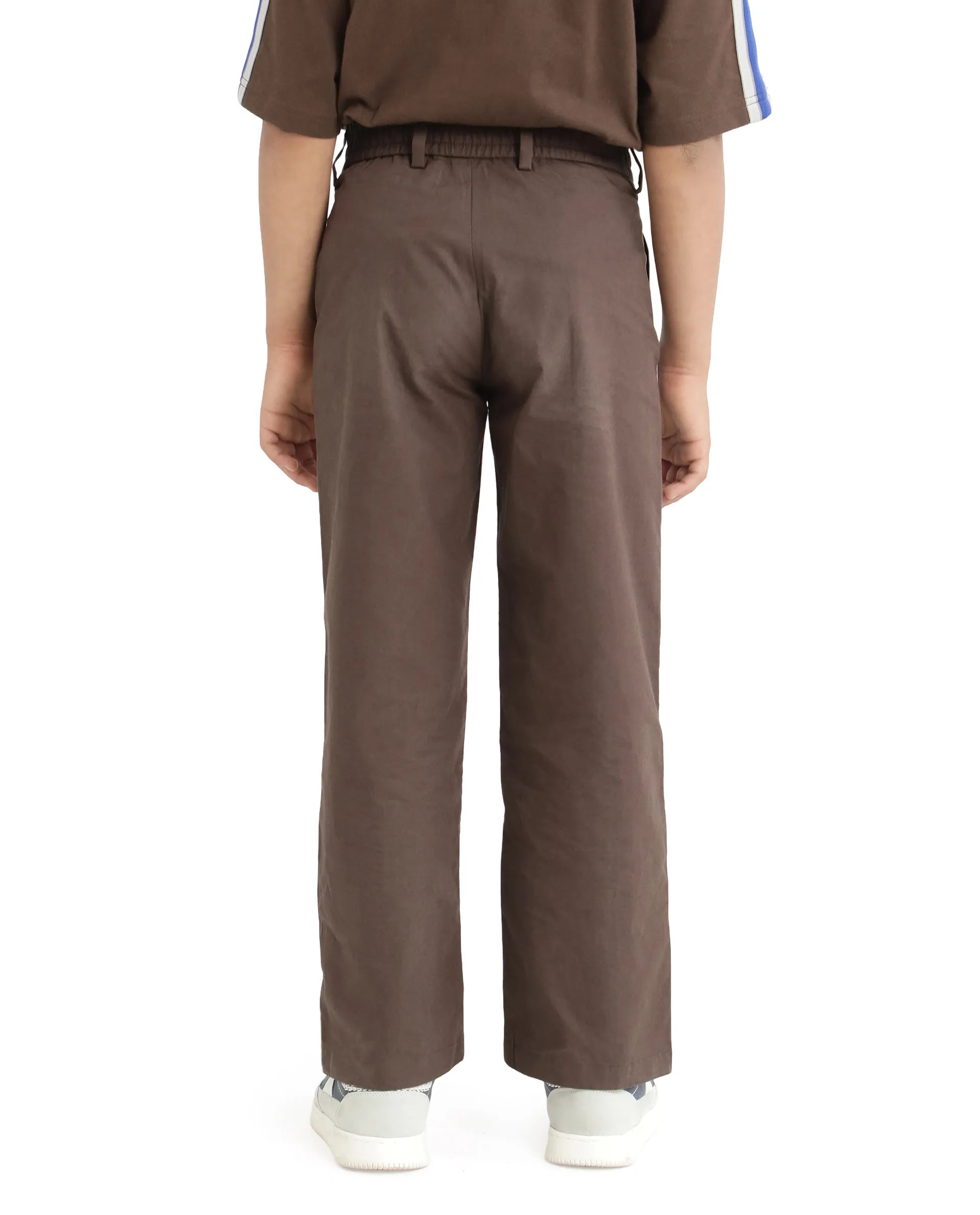 Rare Ones Kids Taper-B Brown Tape Detailed Button And Zip Closure Regular Fit Cotton Trouser