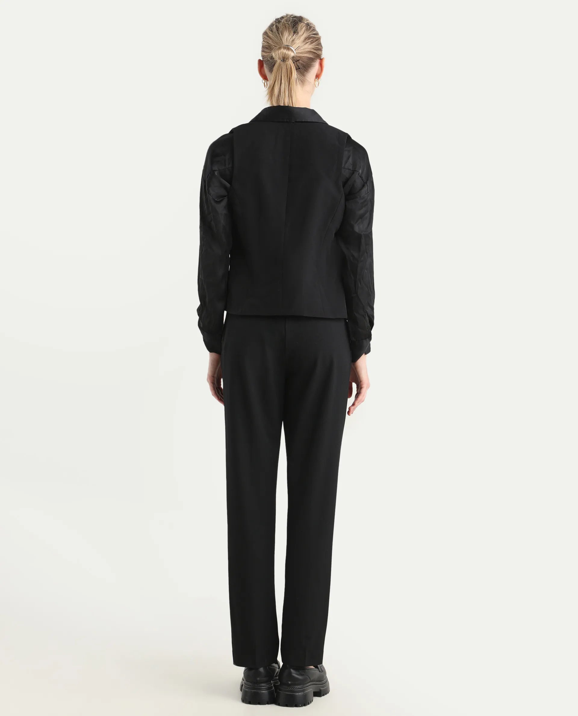 Rareism Women's Taper Black Polyester Blend Tapered Ankle Length Plain Travel Trouser