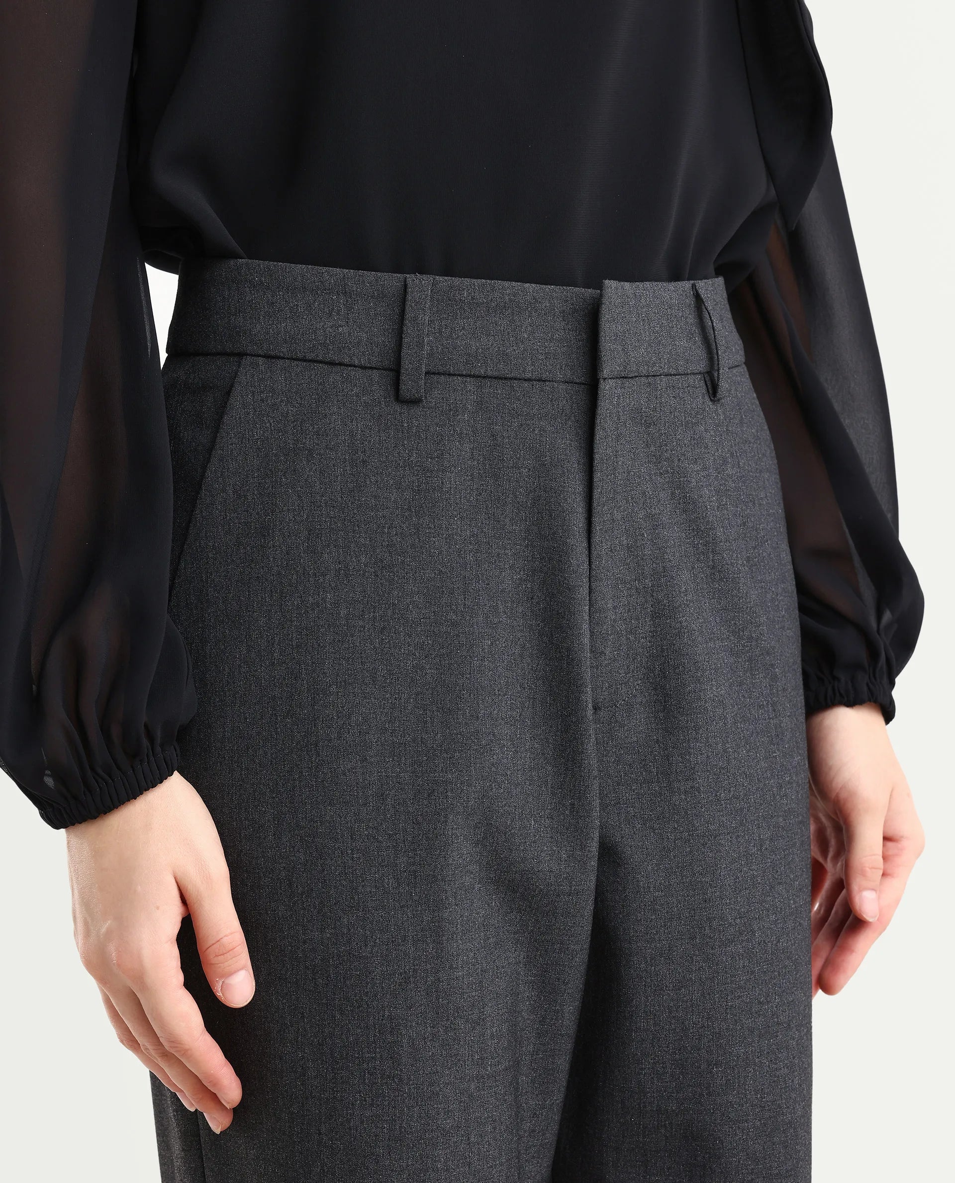 Rareism Women's Taper Grey Polyester Blend Tapered Plain Travel Trouser