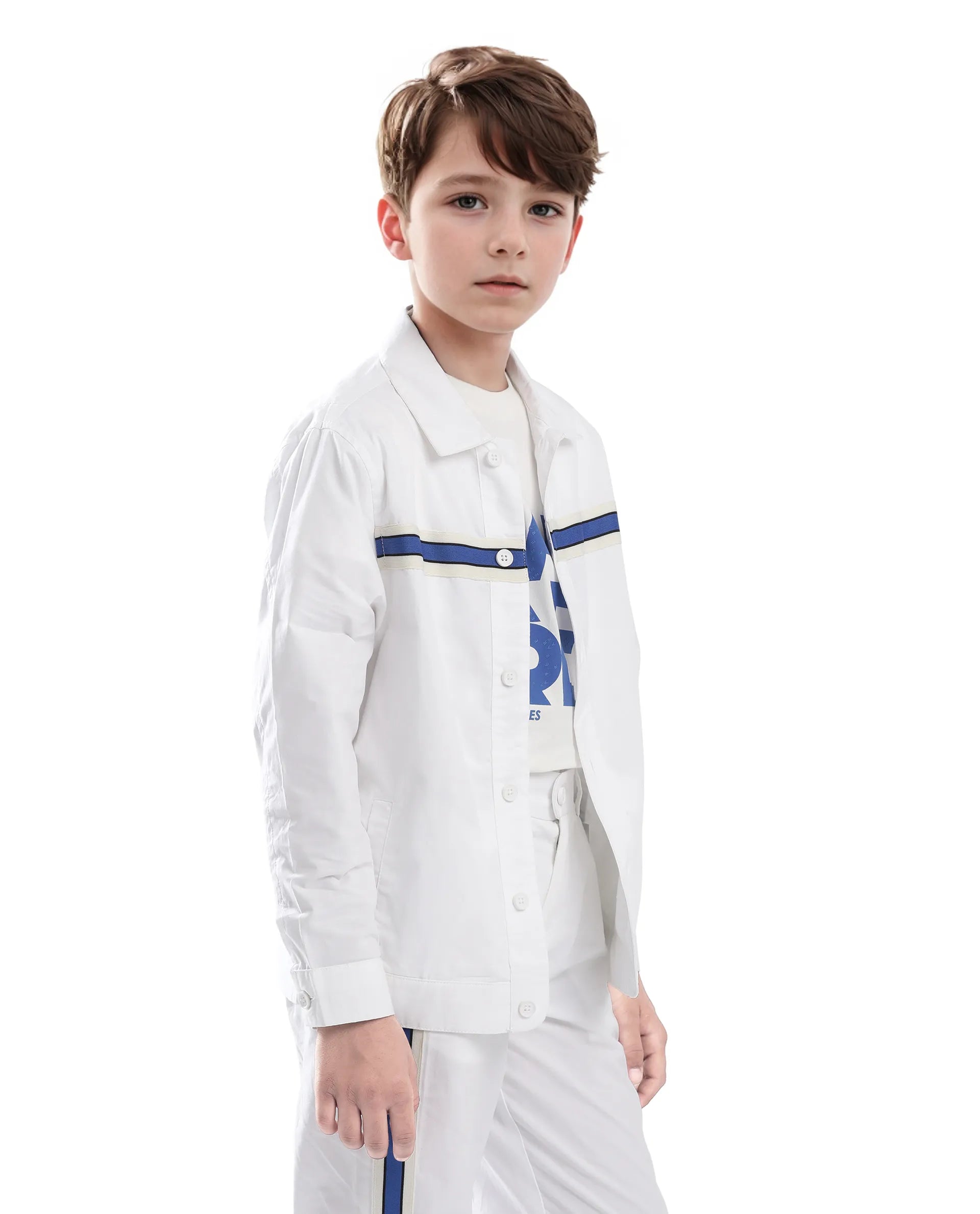 Rare Ones Kids Taper-S White Cotton Full Sleeve Button Closure Solid Terron Fit Shacket