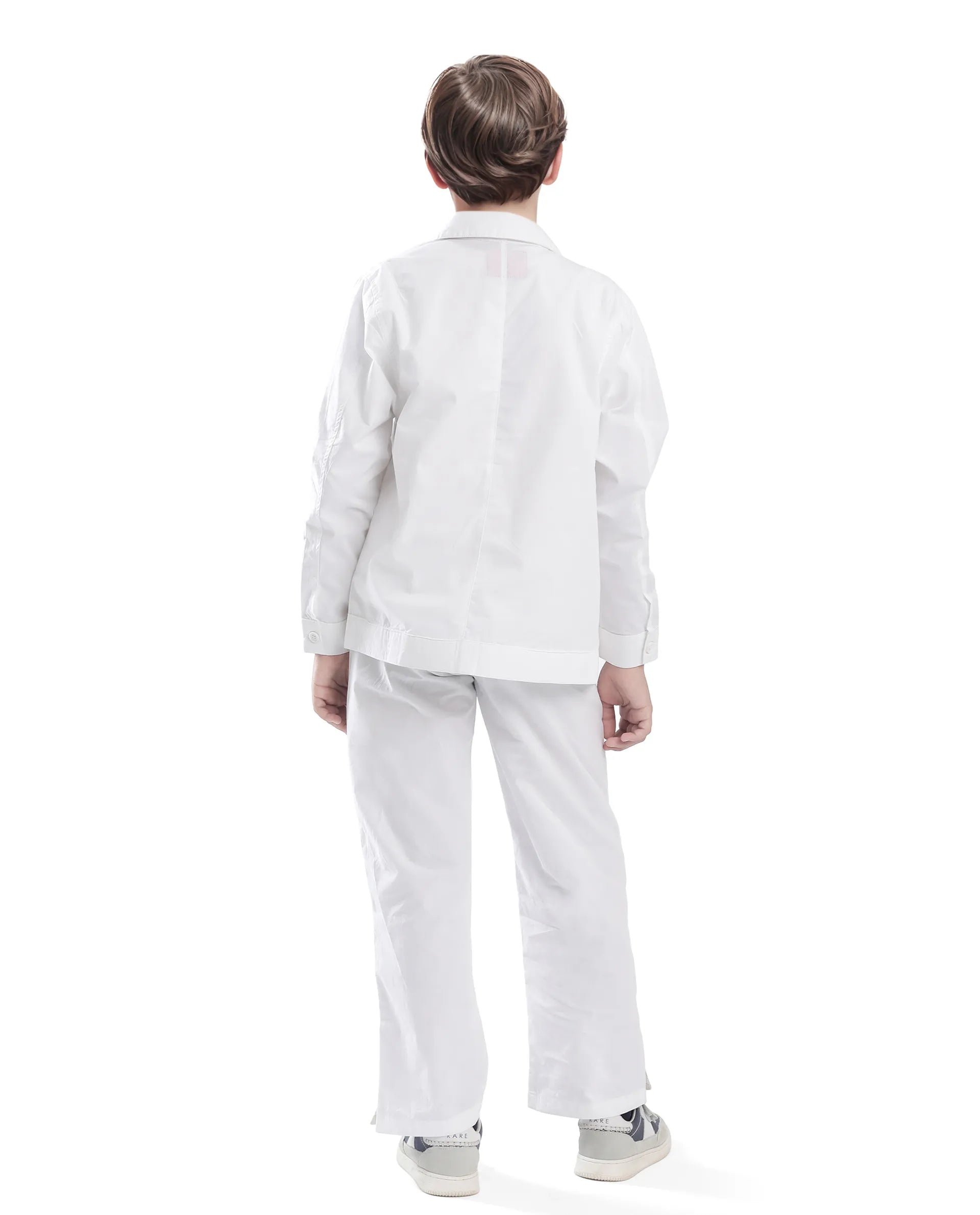 Rare Ones Kids Taper-S White Cotton Full Sleeve Button Closure Solid Terron Fit Shacket