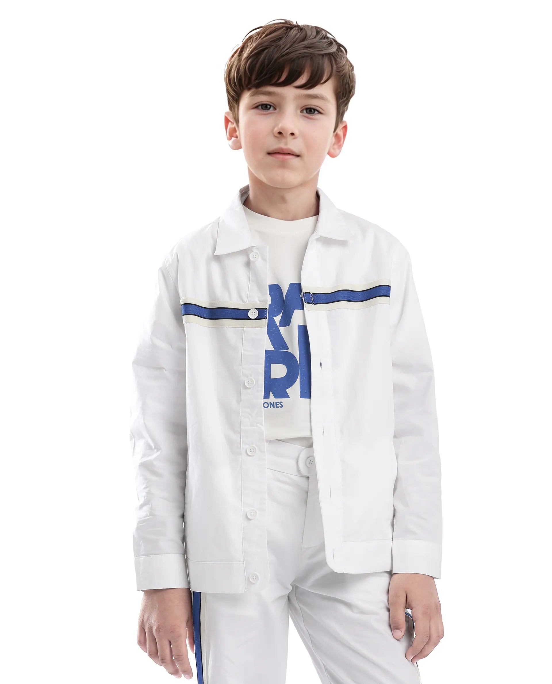 Rare Ones Kids Taper-S White Cotton Full Sleeve Button Closure Solid Terron Fit Shacket