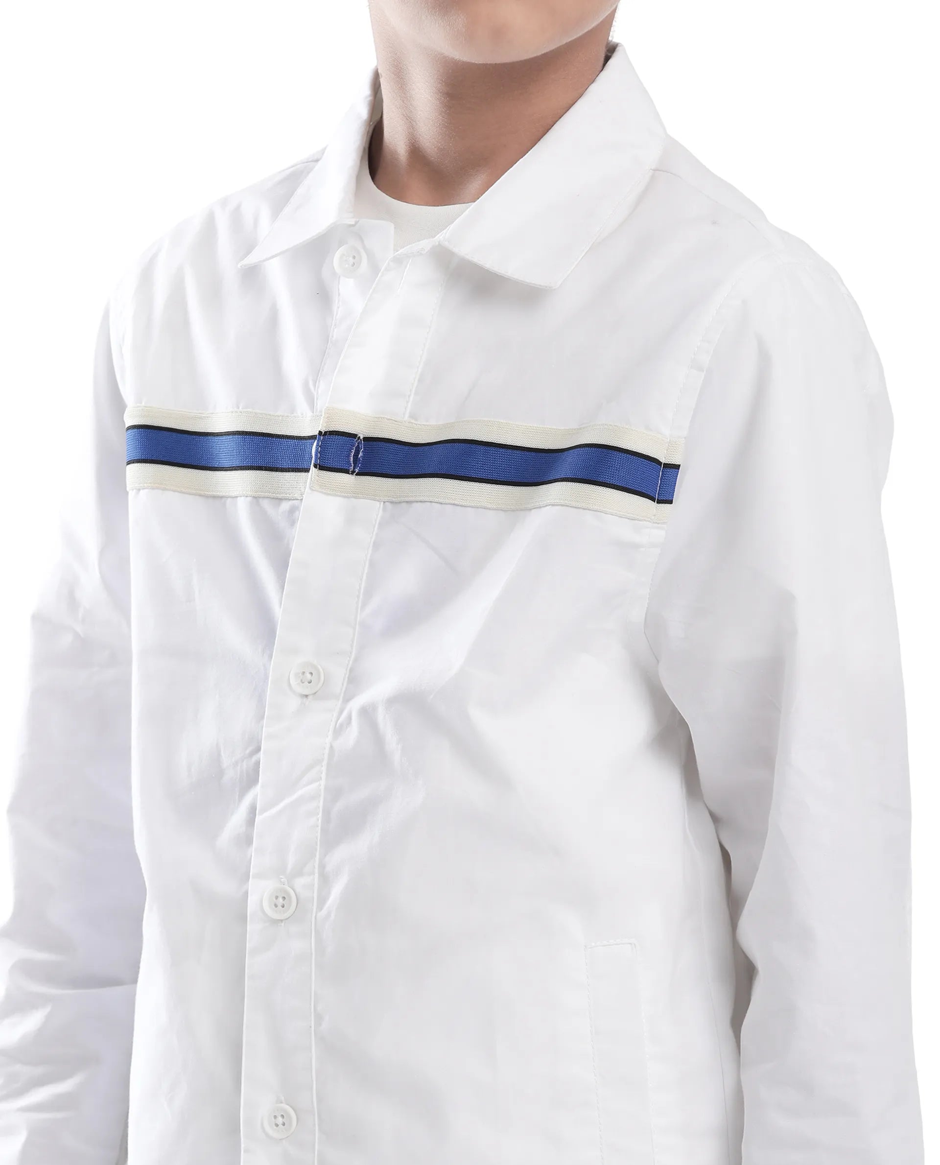 Rare Ones Kids Taper-S White Cotton Full Sleeve Button Closure Solid Terron Fit Shacket