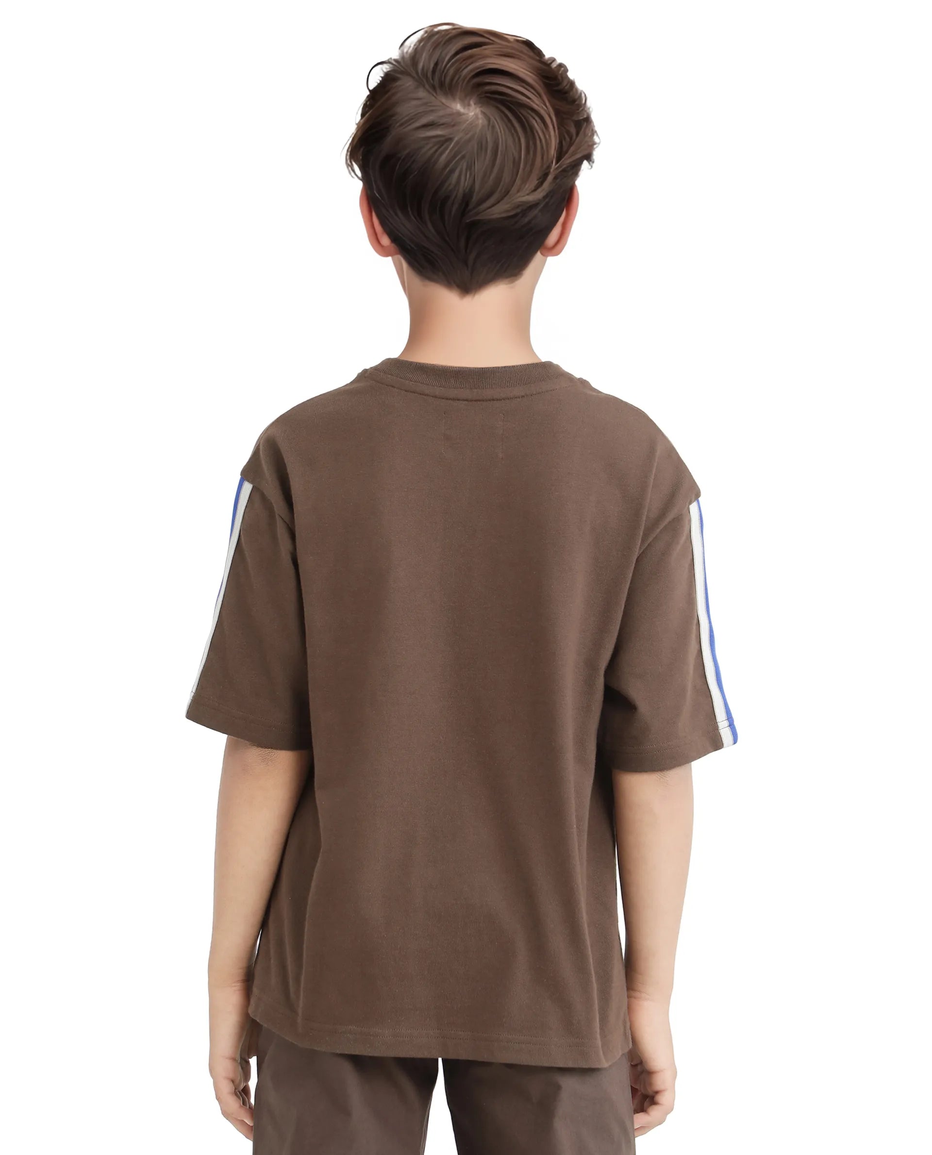 Rare Ones Kids Taper-T Dark Brown Polyester Fabric Short Sleeve Crew Neck Plain T-Shirt