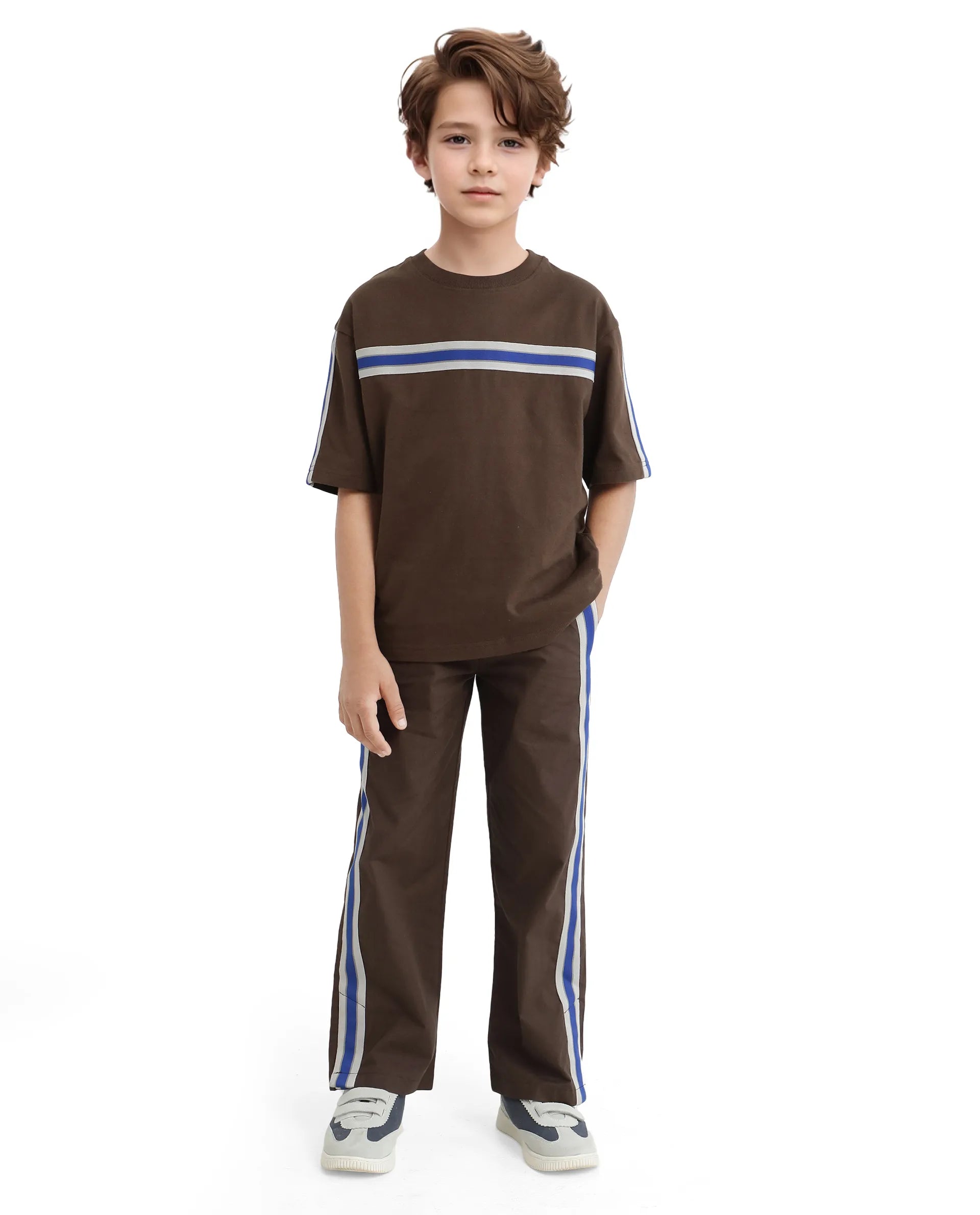 Rare Ones Kids Taper-T Dark Brown Polyester Fabric Short Sleeve Crew Neck Plain T-Shirt