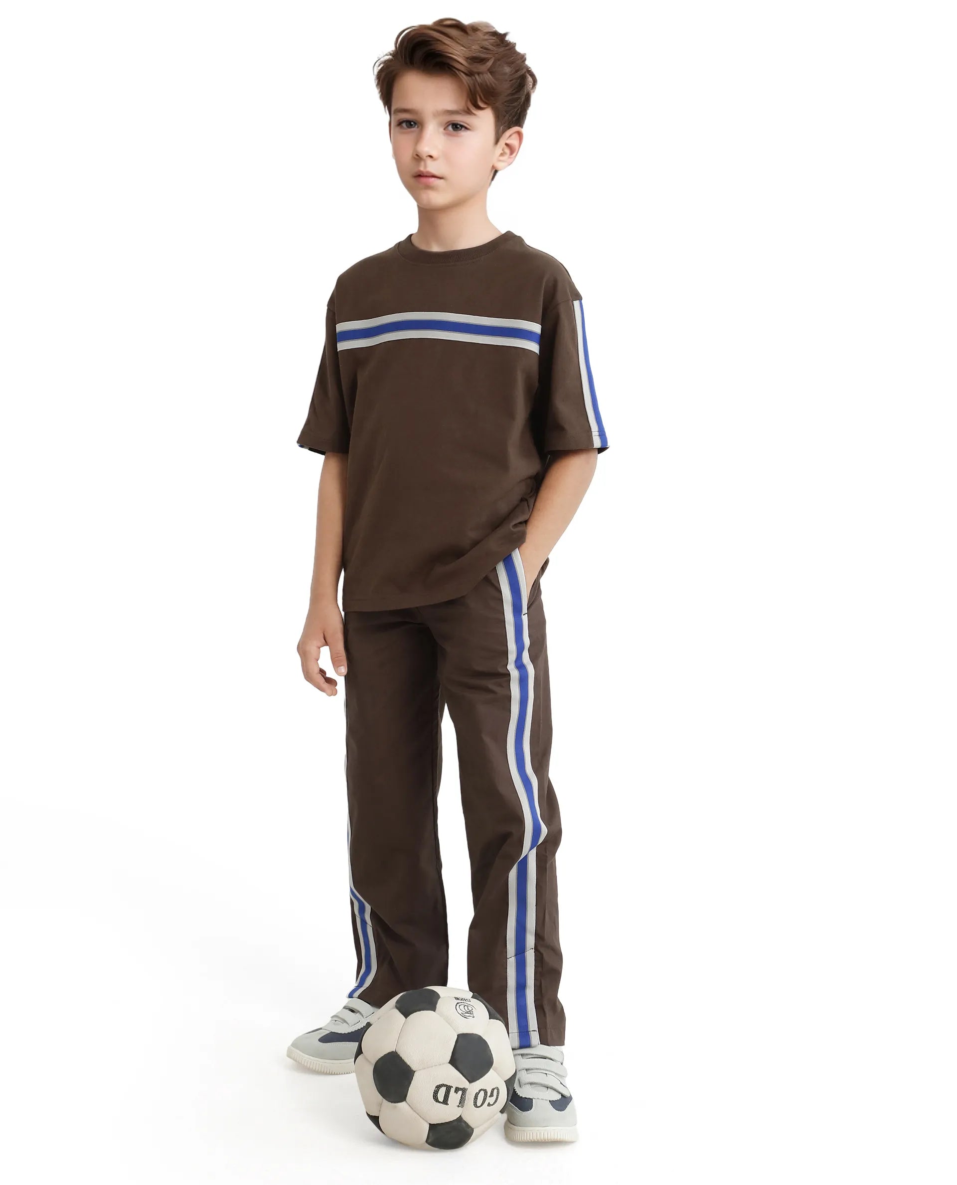 Rare Ones Kids Taper-T Dark Brown Polyester Fabric Short Sleeve Crew Neck Plain T-Shirt