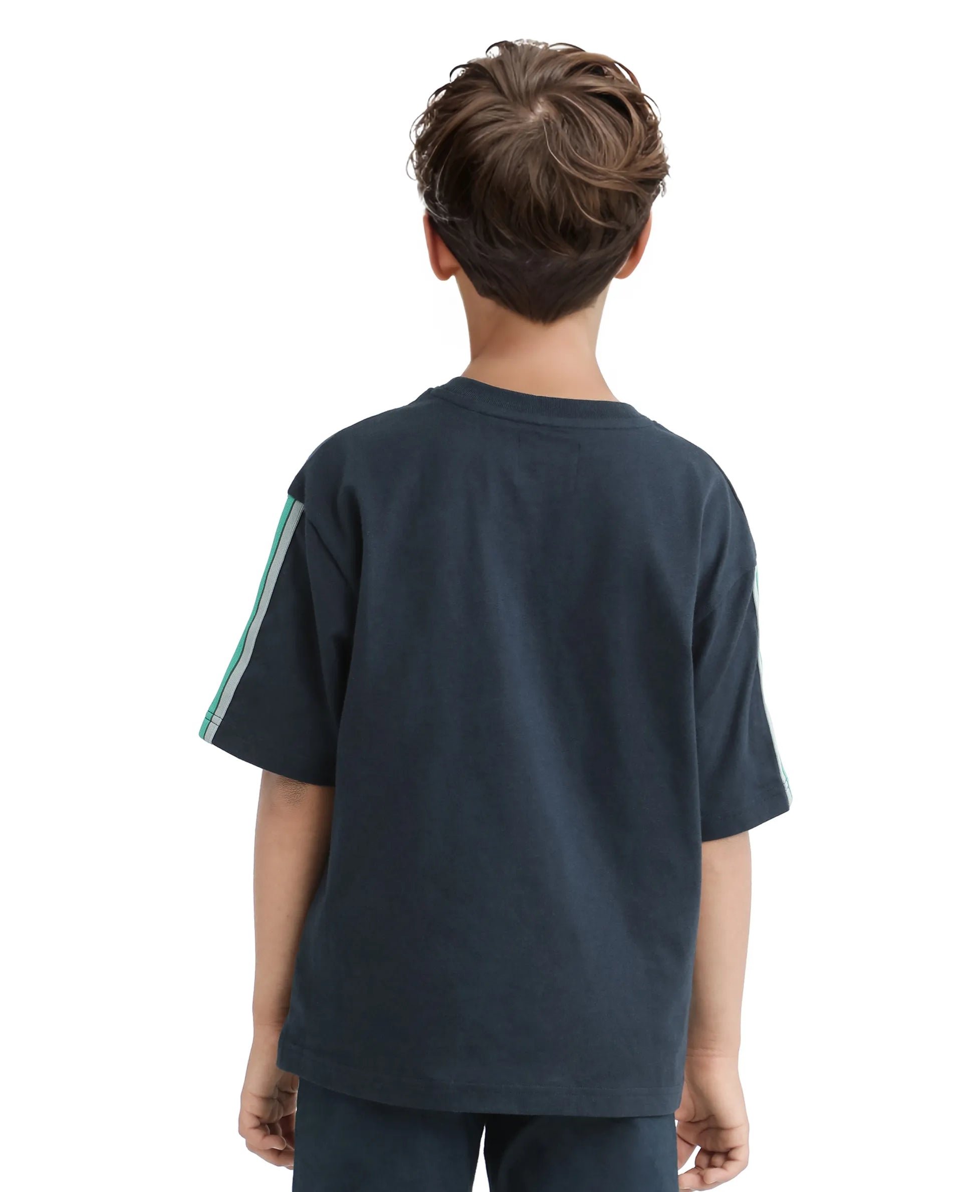 Rare Ones Kids Taper-T Navy Polyester Blend Short Sleeve Crew Neck Print T-Shirt