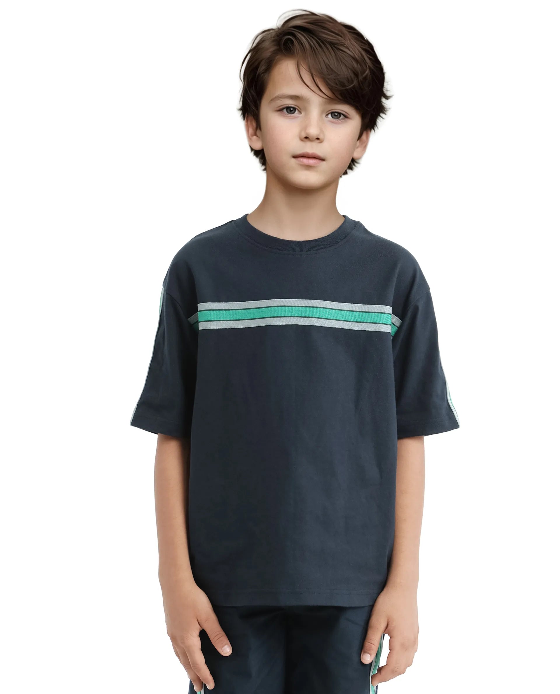 Rare Ones Kids Taper-T Navy Polyester Blend Short Sleeve Crew Neck Print T-Shirt