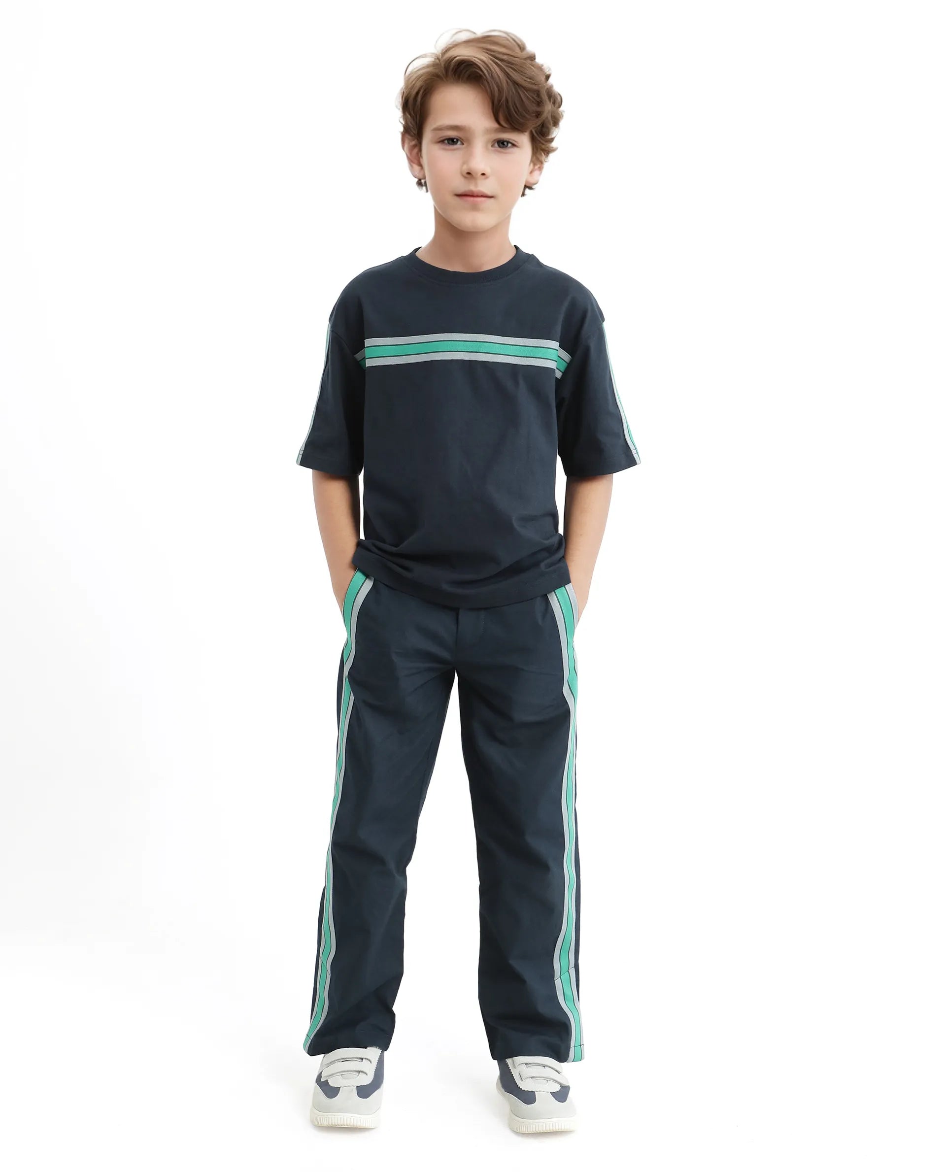 Rare Ones Kids Taper-T Navy Polyester Blend Short Sleeve Crew Neck Print T-Shirt