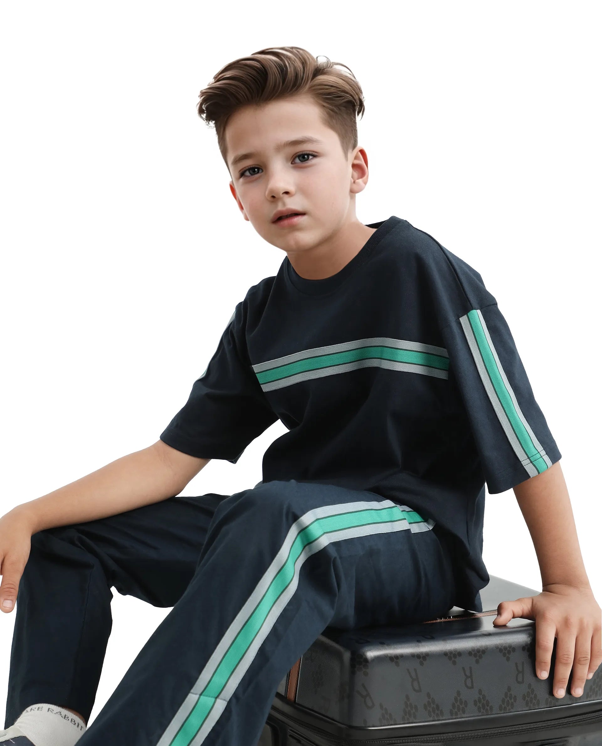 Rare Ones Kids Taper-T Navy Polyester Blend Short Sleeve Crew Neck Print T-Shirt