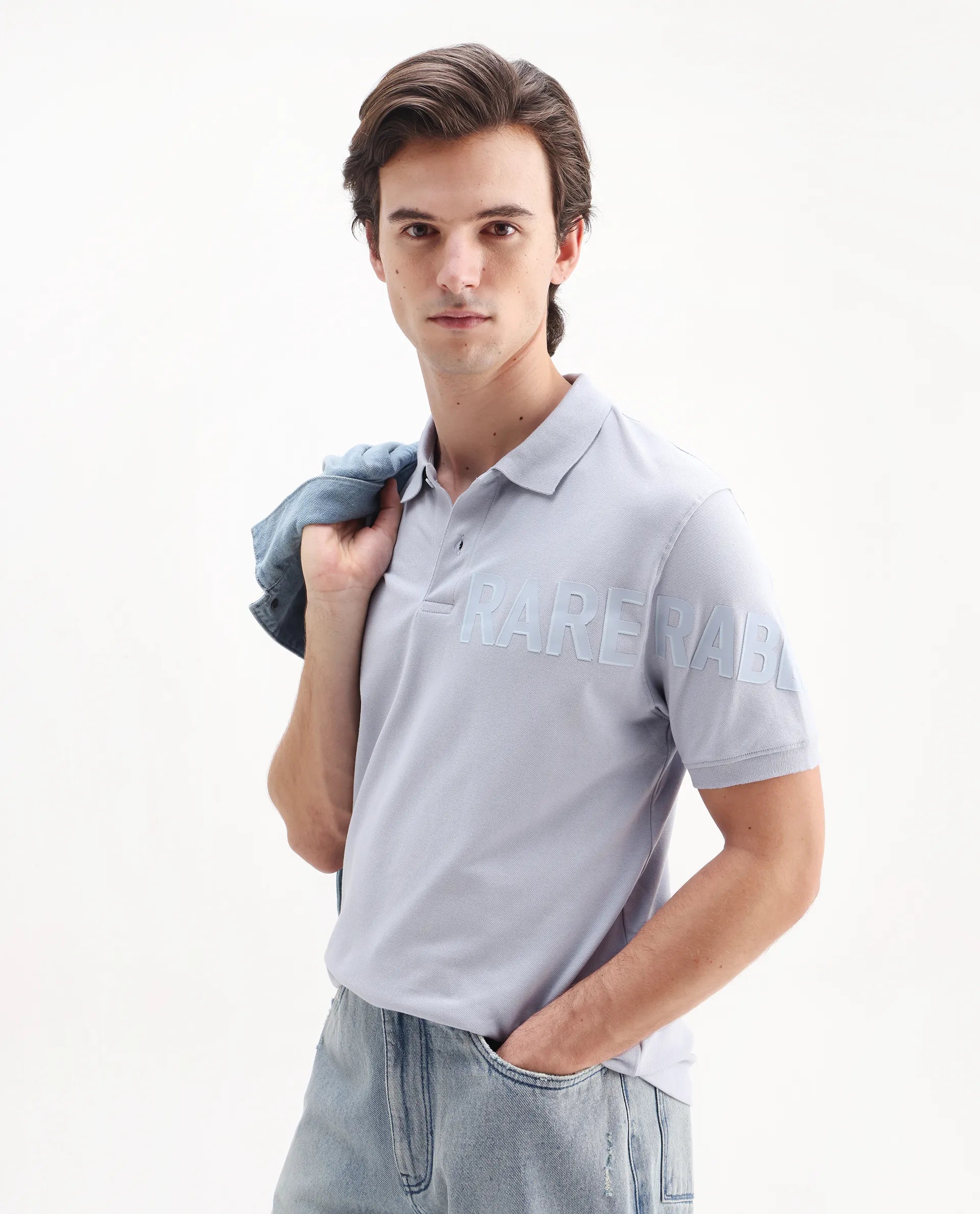 Rare Rabbit Men's Taro Blue Cotton Plain Regular Fit Half Sleeve Polo