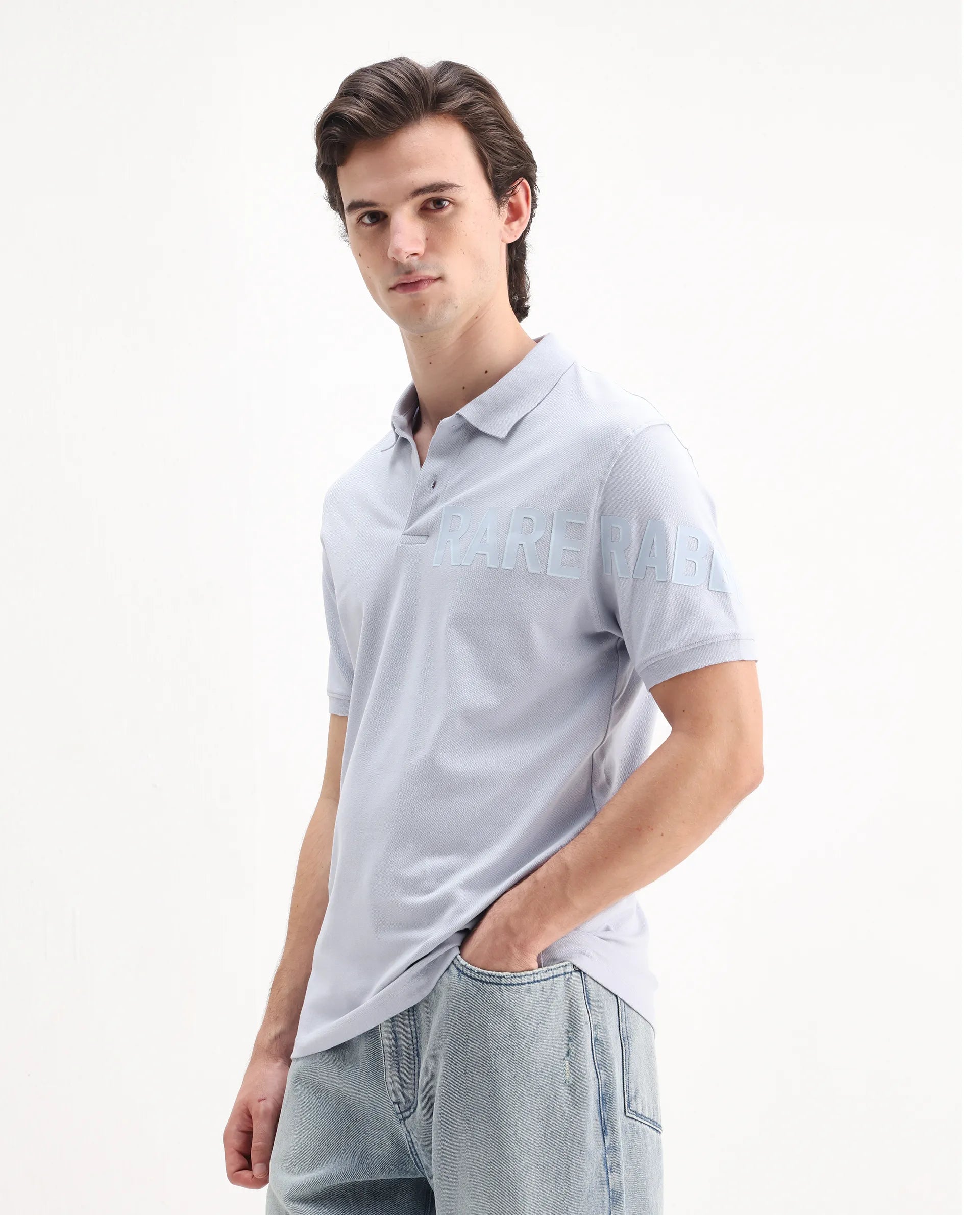 Rare Rabbit Men's Taro Blue Cotton Plain Regular Fit Half Sleeve Polo