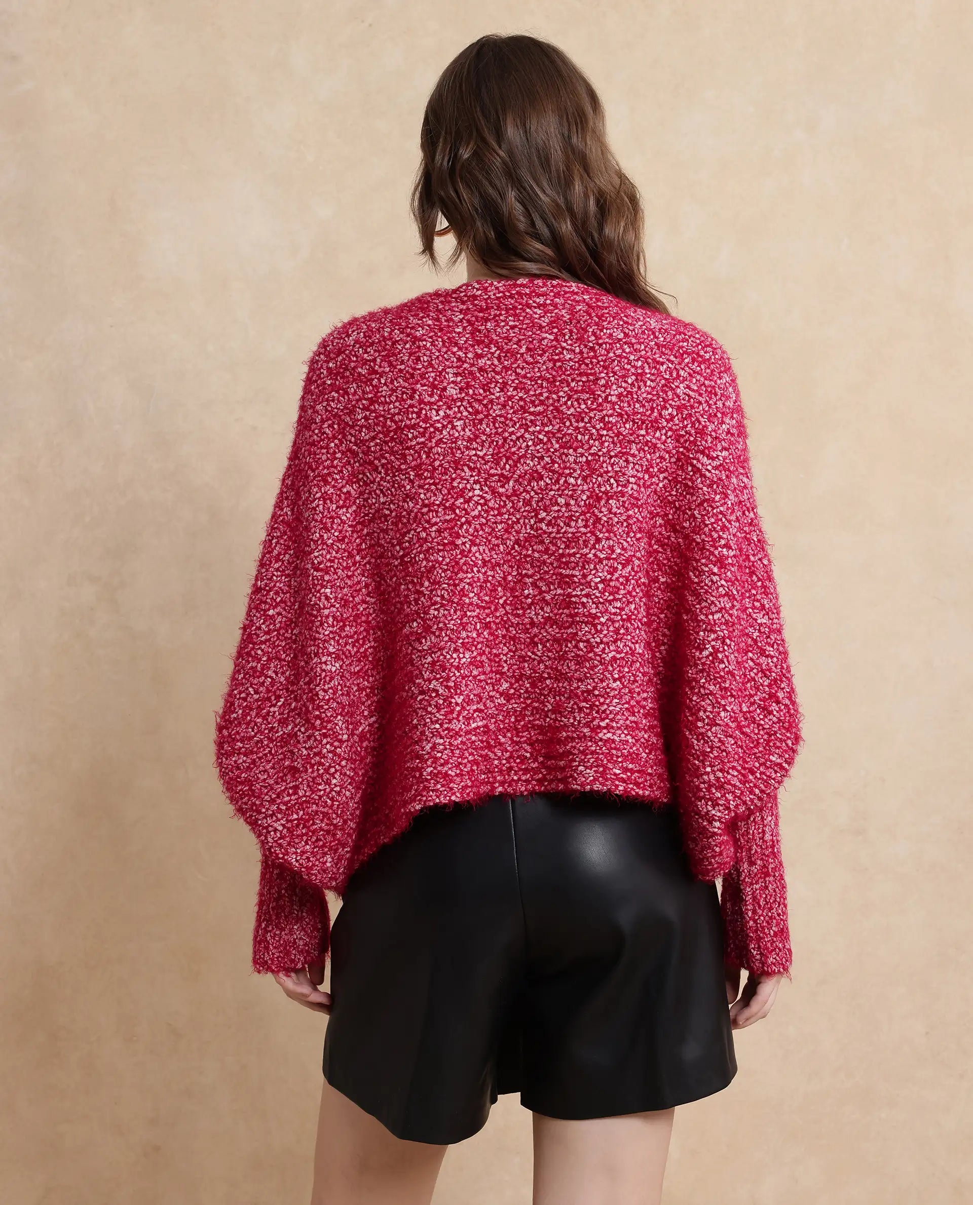 Rareism Women Taro Dark Red Polyester Nylon Fabric Oversized Fit Plain Sweater