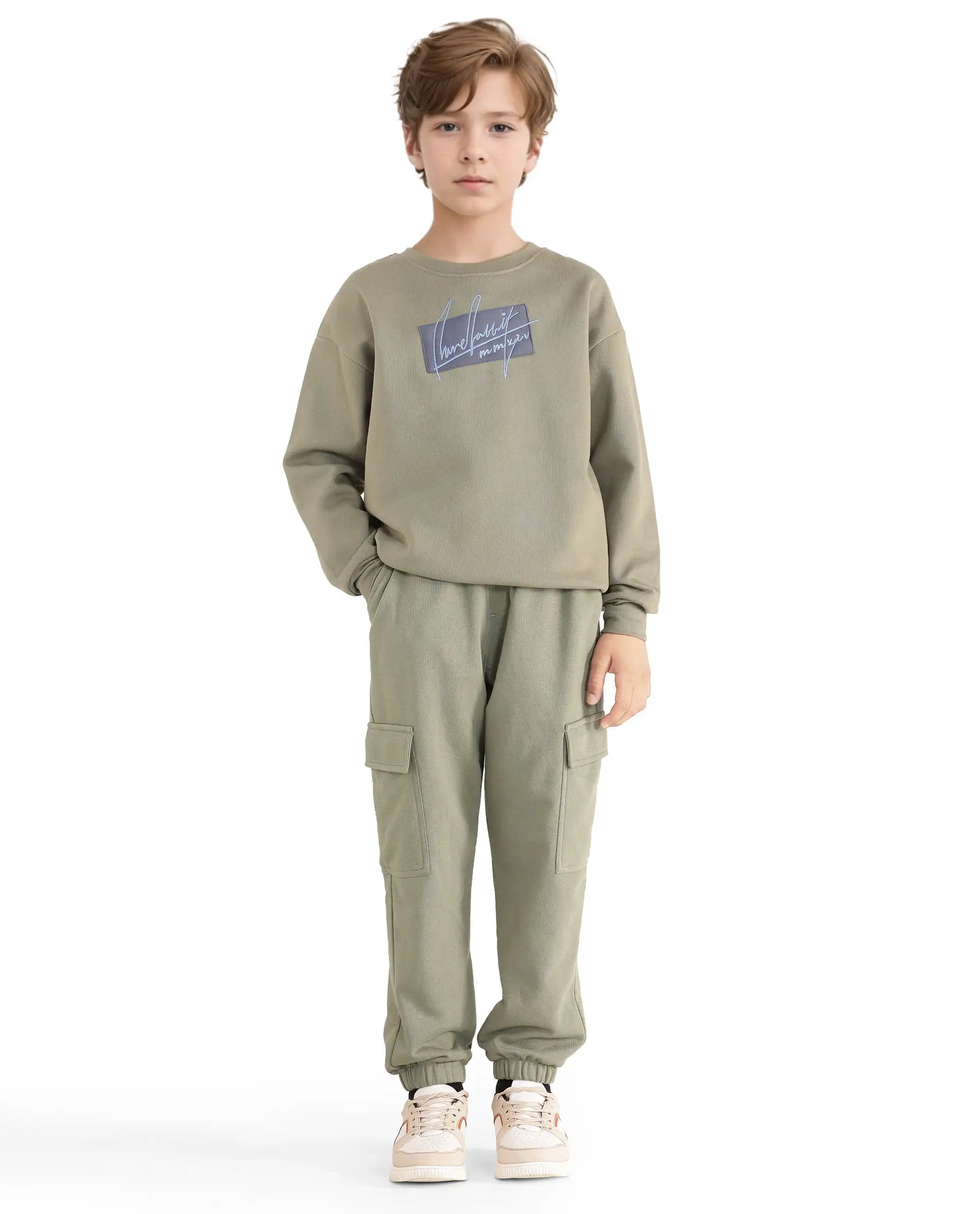Rare Ones Kids Taro Dusky Green Cotton Poly Solid Trackpant