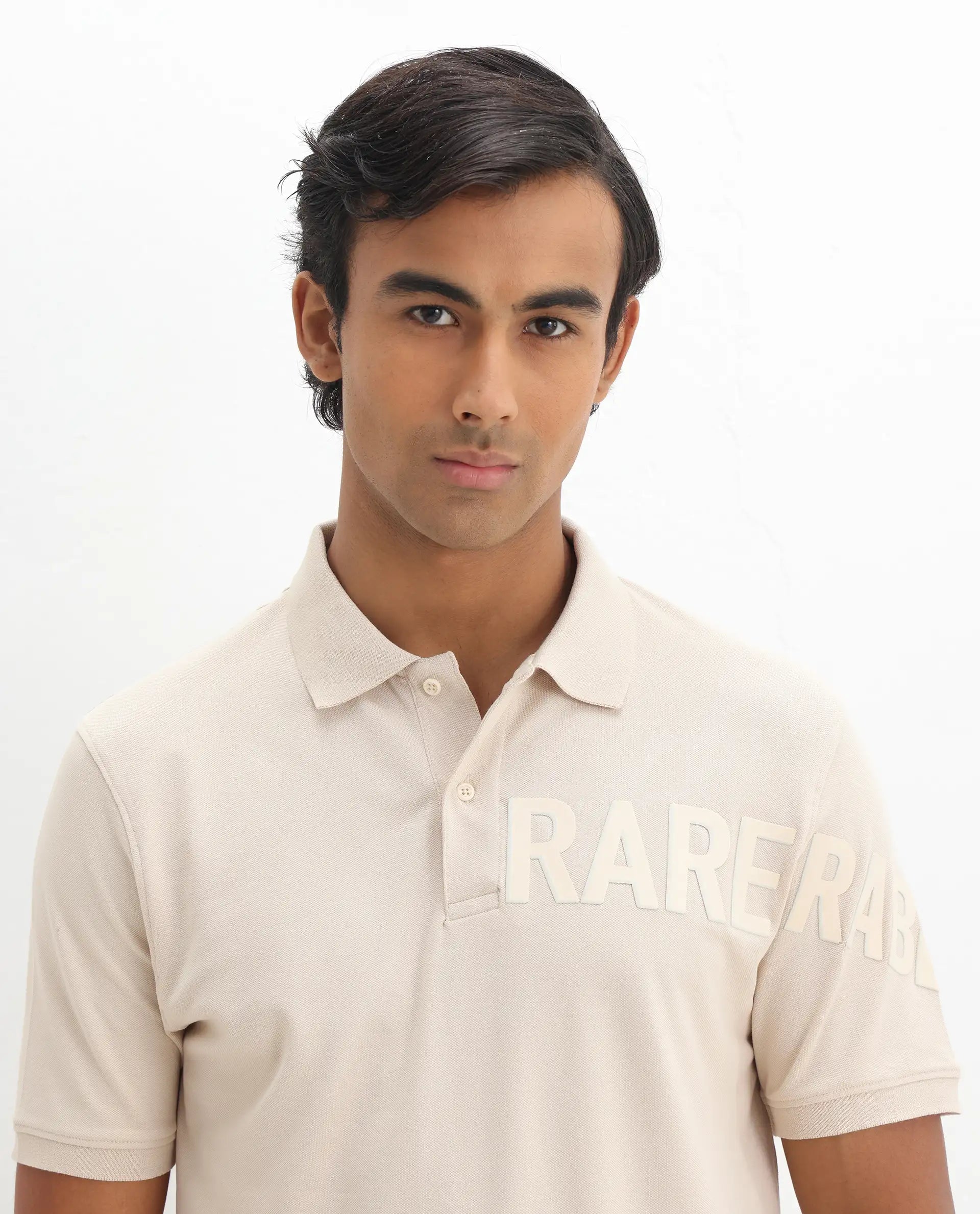 Rare Rabbit Men's Taro Light Beige Cotton Graphic Print Regular Fit Half Sleeve Polo