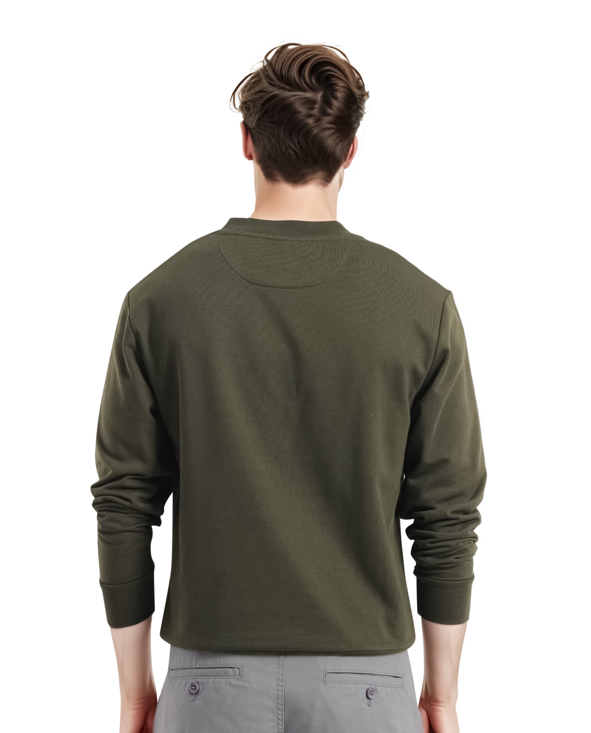 Rare Rabbit Men Tarol Olive Cotton Polyester Fabric Full Sleeve Crew Neck Regular Fit HD Printed Sweatshirt