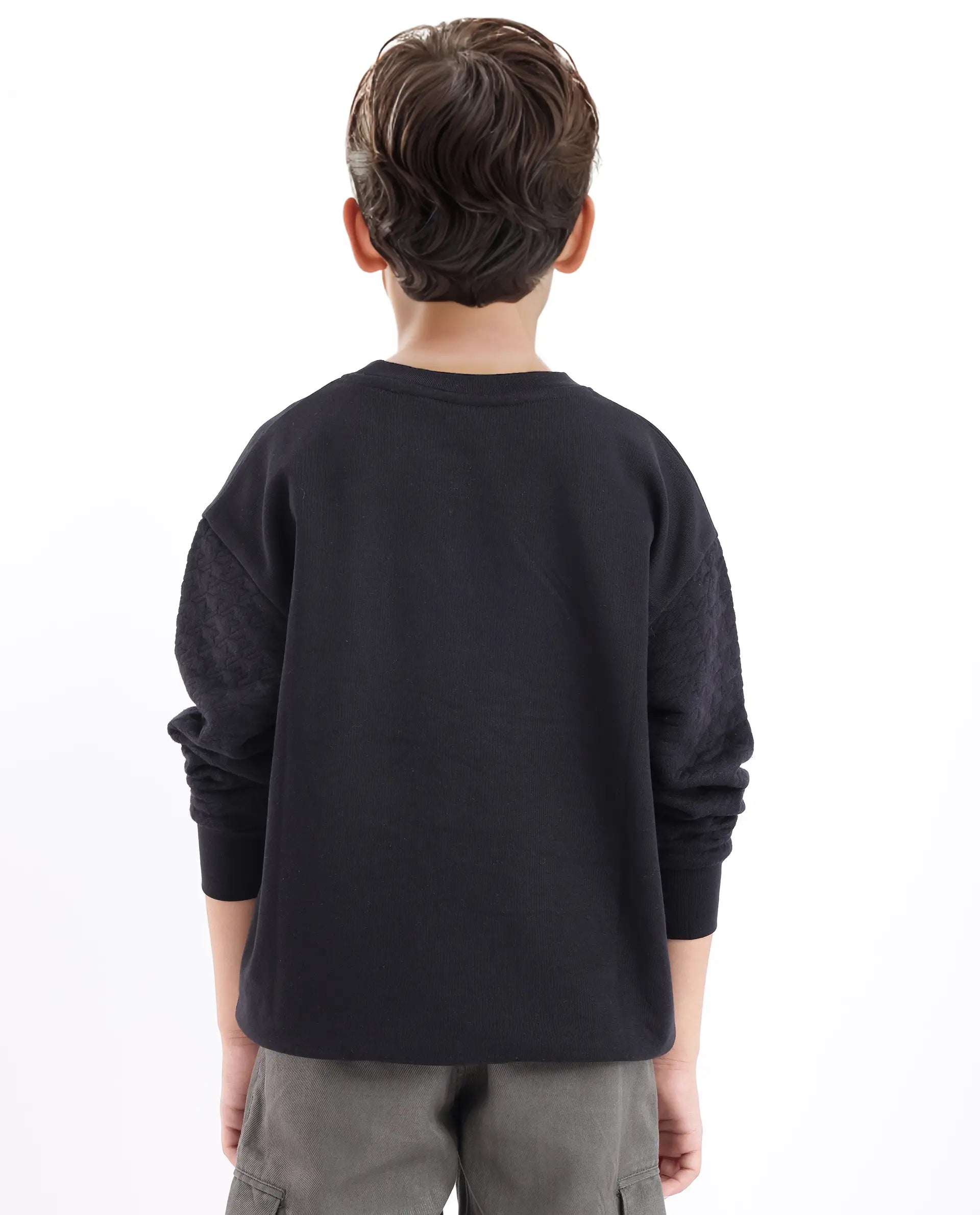 Rare Ones Kids Taron Black Cotton Poly Full Sleeve Embroidered Sweatshirt