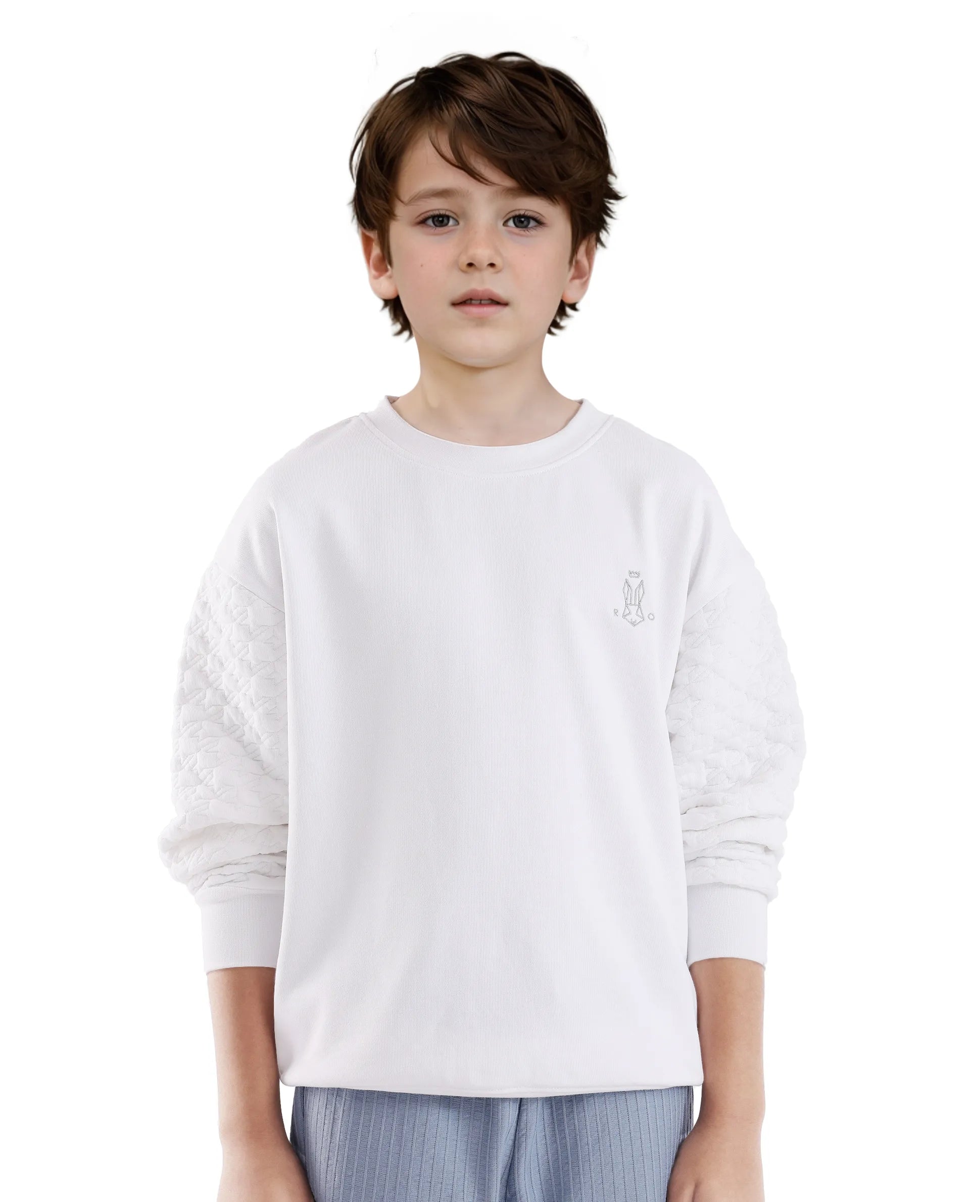 Rare Ones Kids Taron White Cotton Full Sleeve Embroidered Sweatshirt