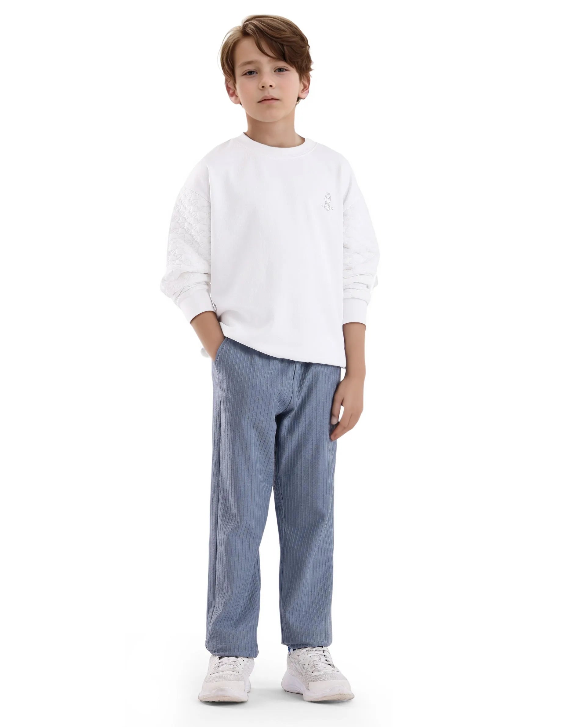 Rare Ones Kids Taron White Cotton Full Sleeve Embroidered Sweatshirt