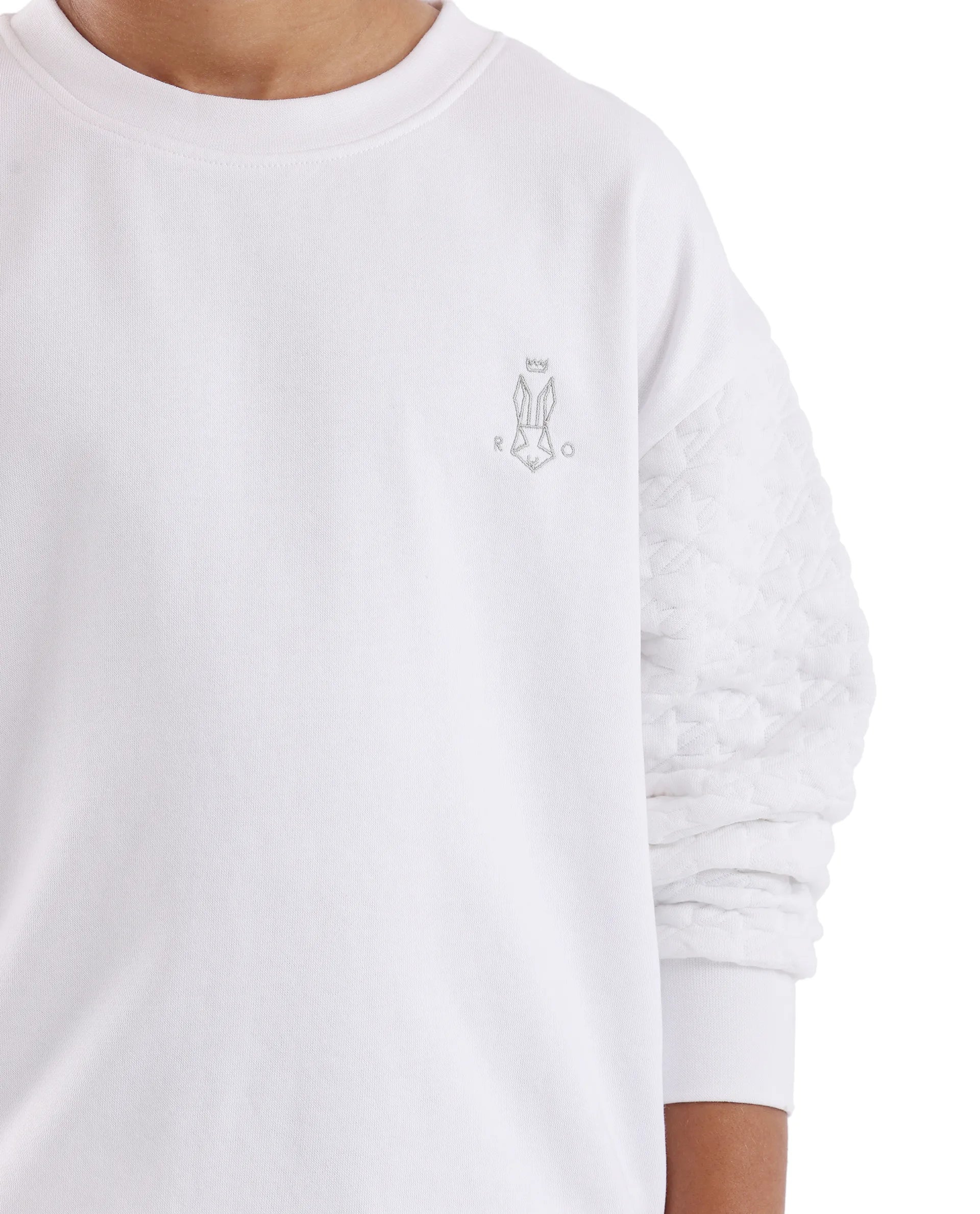 Rare Ones Kids Taron White Cotton Full Sleeve Embroidered Sweatshirt