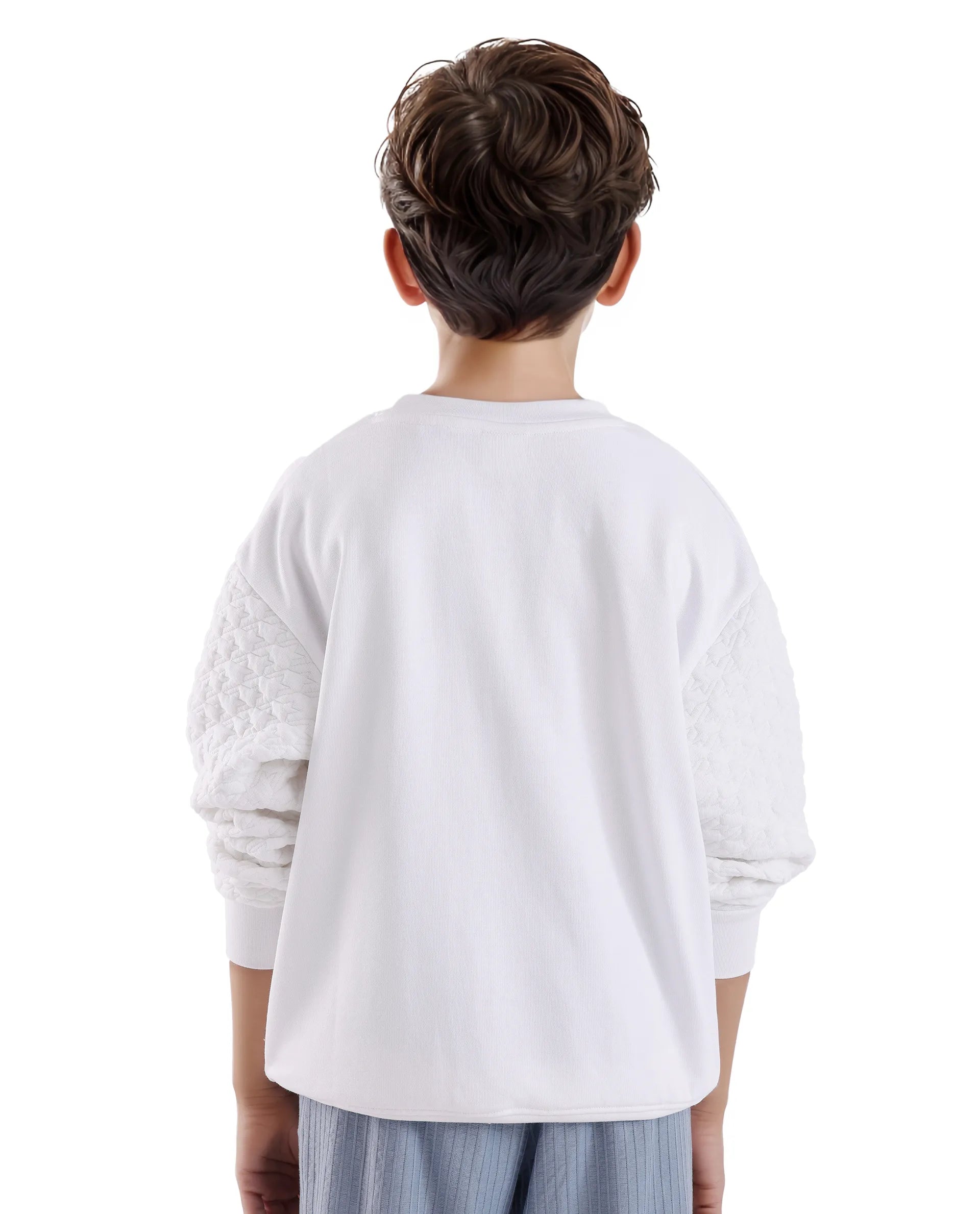 Rare Ones Kids Taron White Cotton Full Sleeve Embroidered Sweatshirt